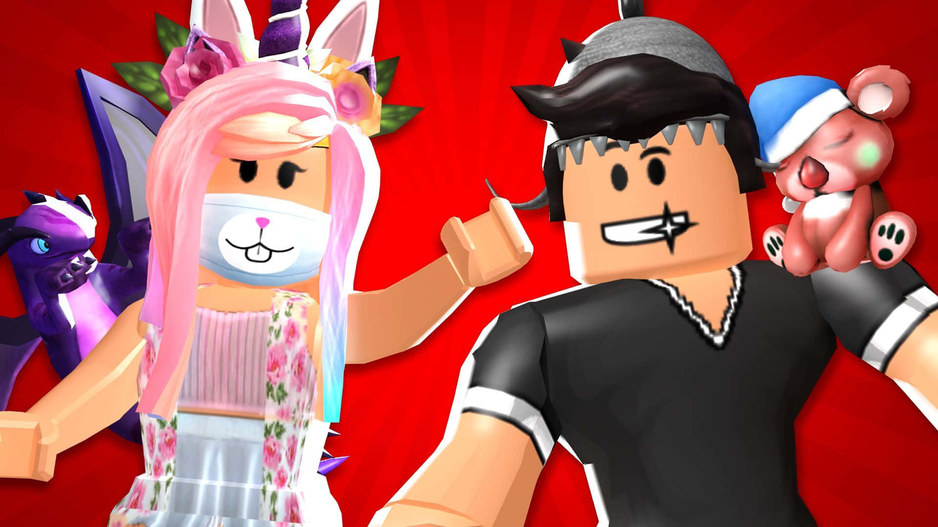 Preppy Roblox, vibrant red background, purple dragon, Full HD Desktop Wallpaper