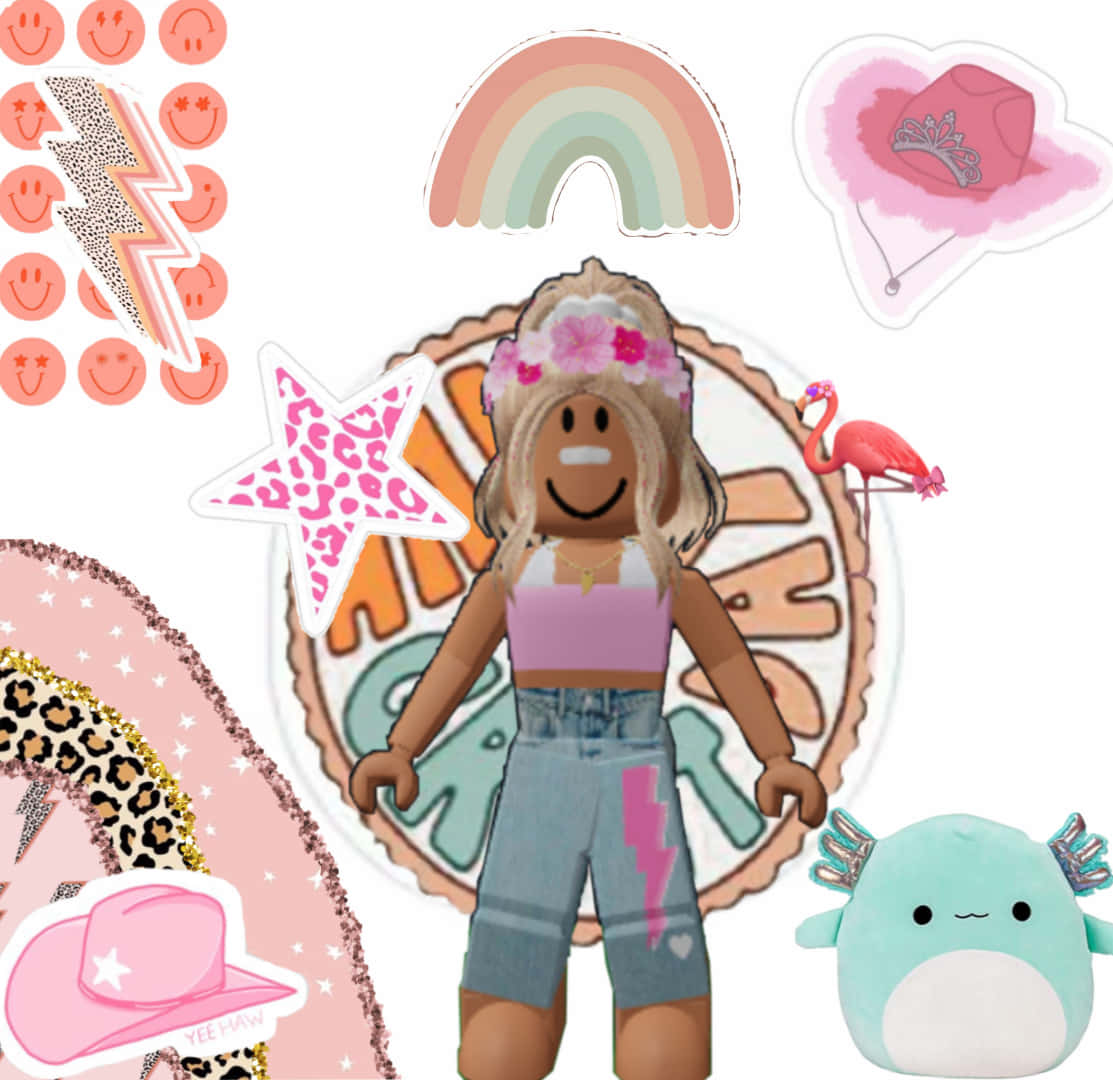 Preppy Roblox, floral crown, denim shorts, SD Desktop Wallpaper