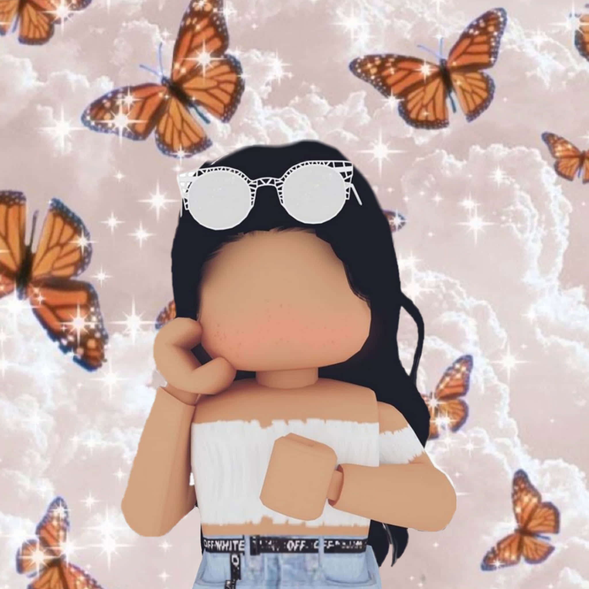 Roblox, black hair, white sunglasses, Full HD Desktop Wallpaper