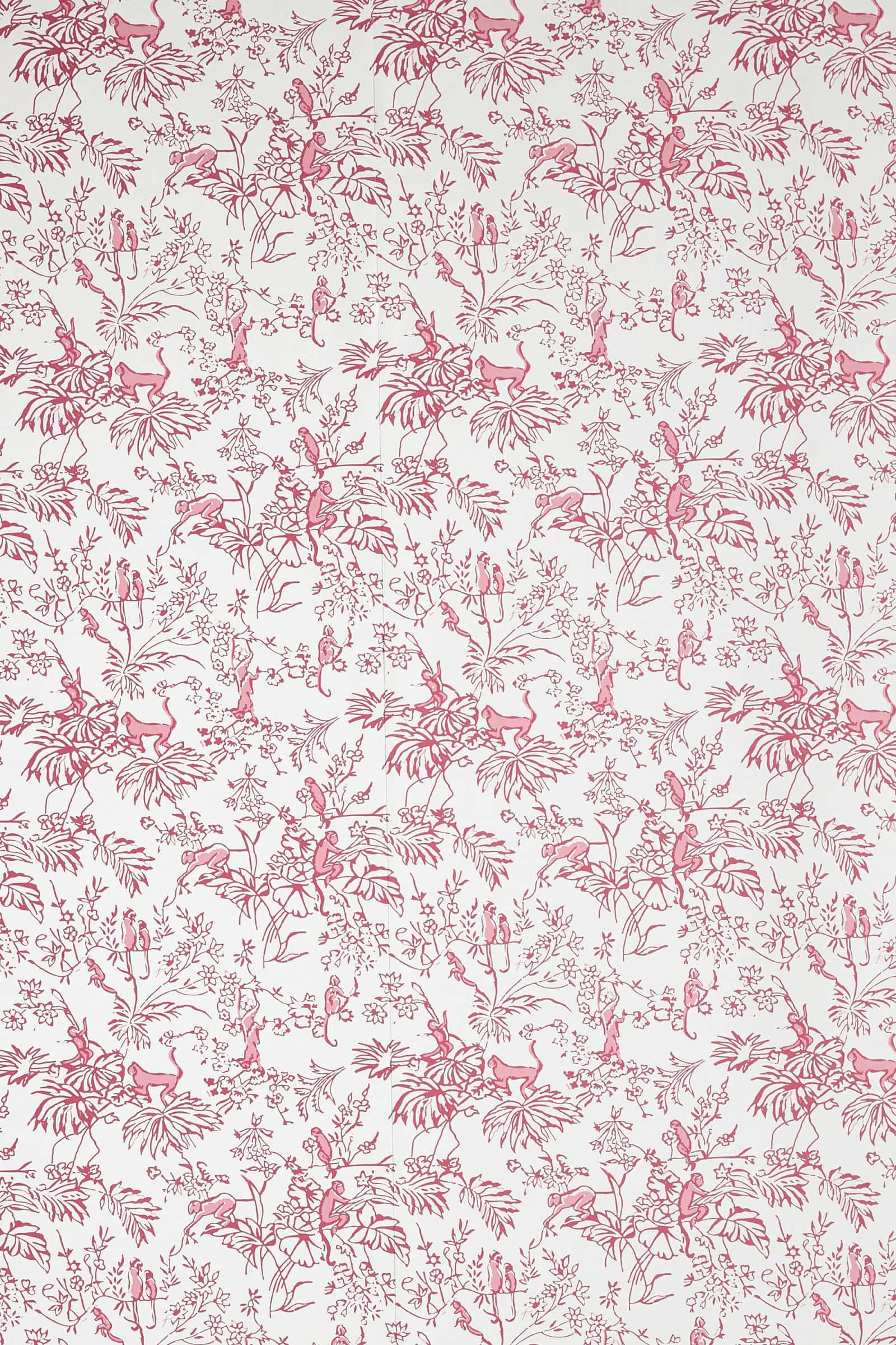 Roller Rabbit, pink toile wallpaper pattern, deer birds, Full HD Phone Wallpaper