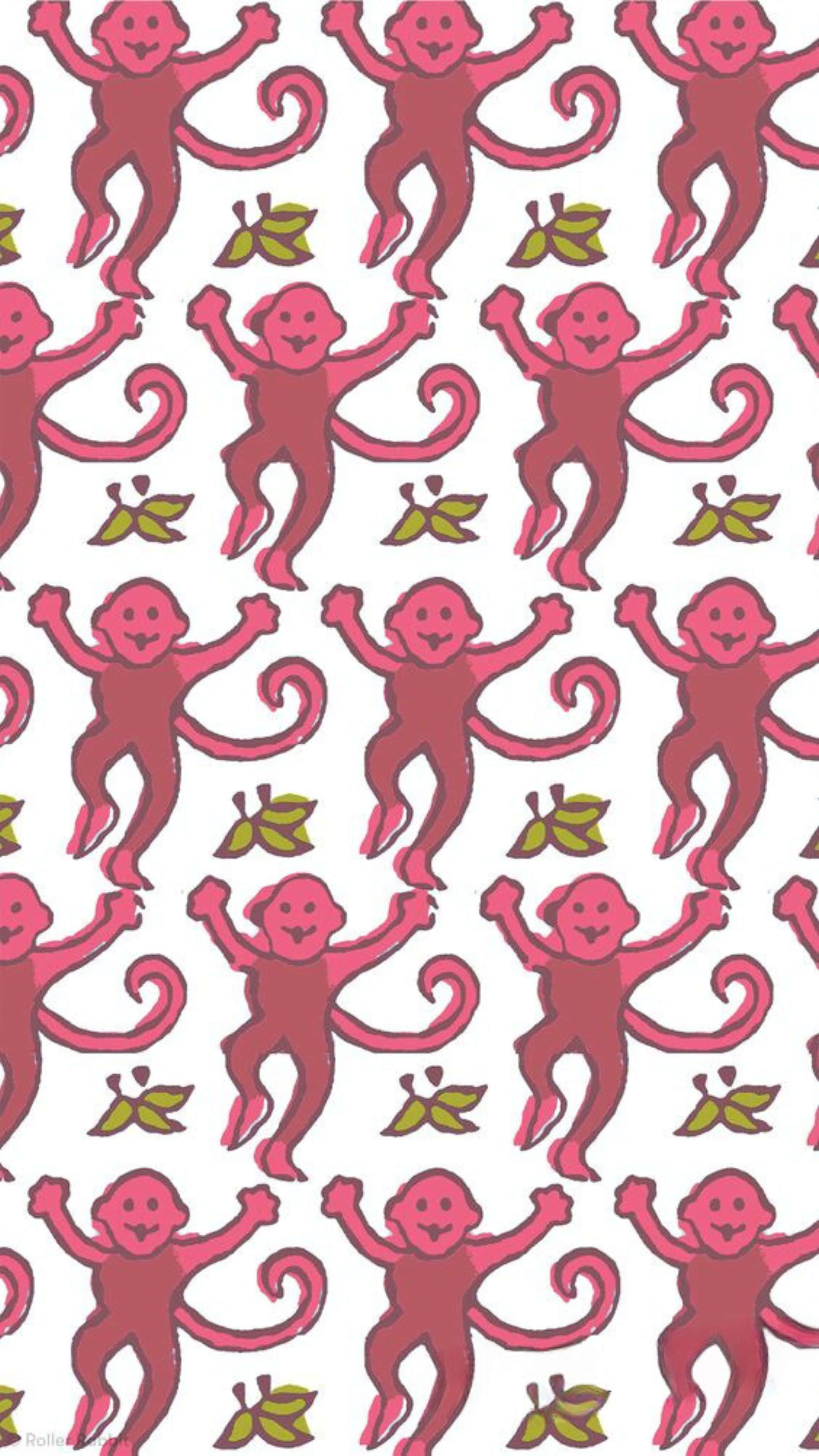 Preppy Roller Rabbit, monkey pattern, pink cartoon monkeys, 4K Phone Wallpaper