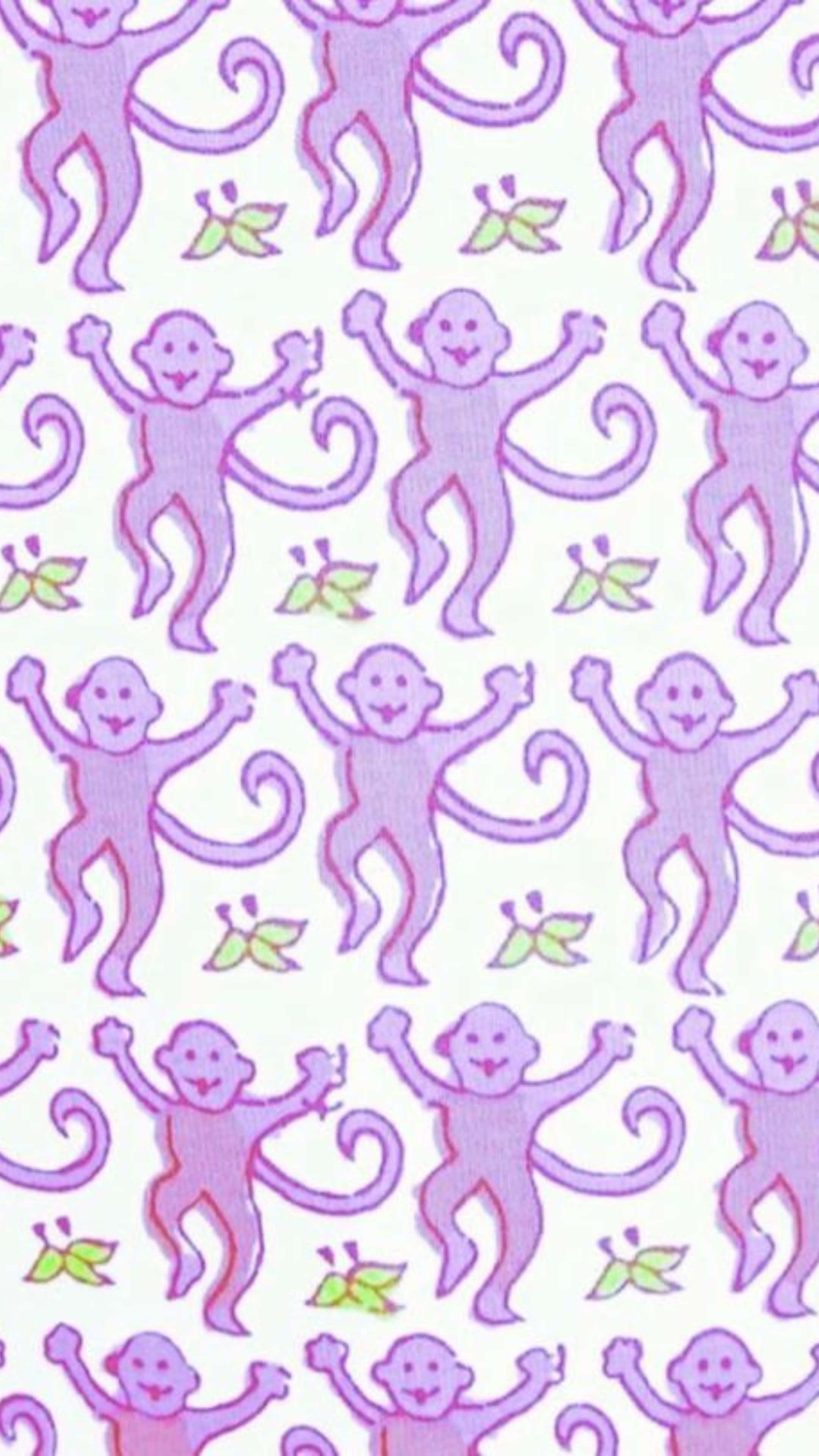 Preppy Roller Rabbit, monkey pattern, purple cartoon monkeys, 4K Phone Wallpaper