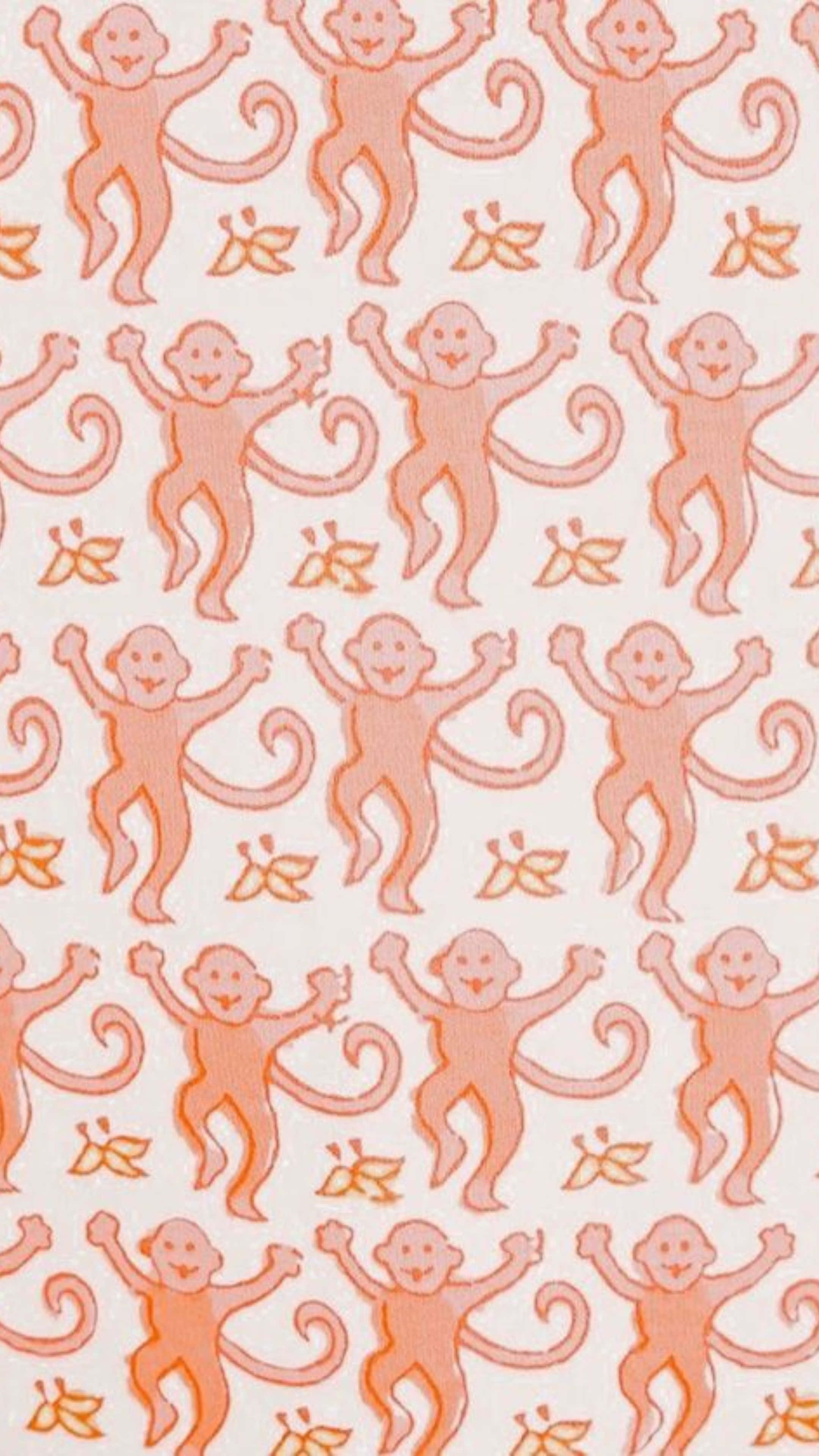 Preppy Roller Rabbit, monkey pattern, cheerful orange cartoon monkeys, 4K Phone Wallpaper