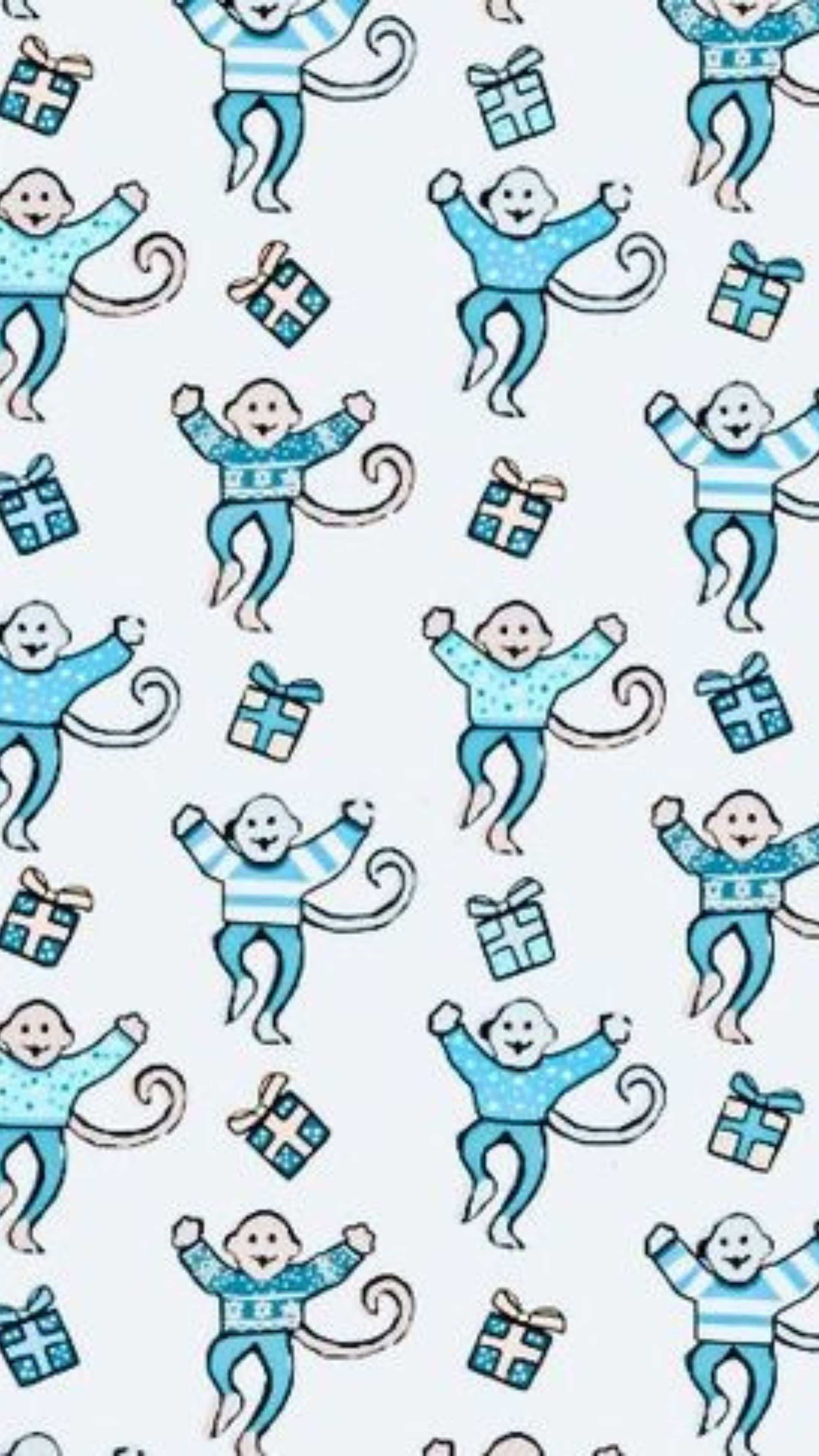 Preppy Roller Rabbit, monkeys pattern, blue monkeys, 4K Phone Wallpaper