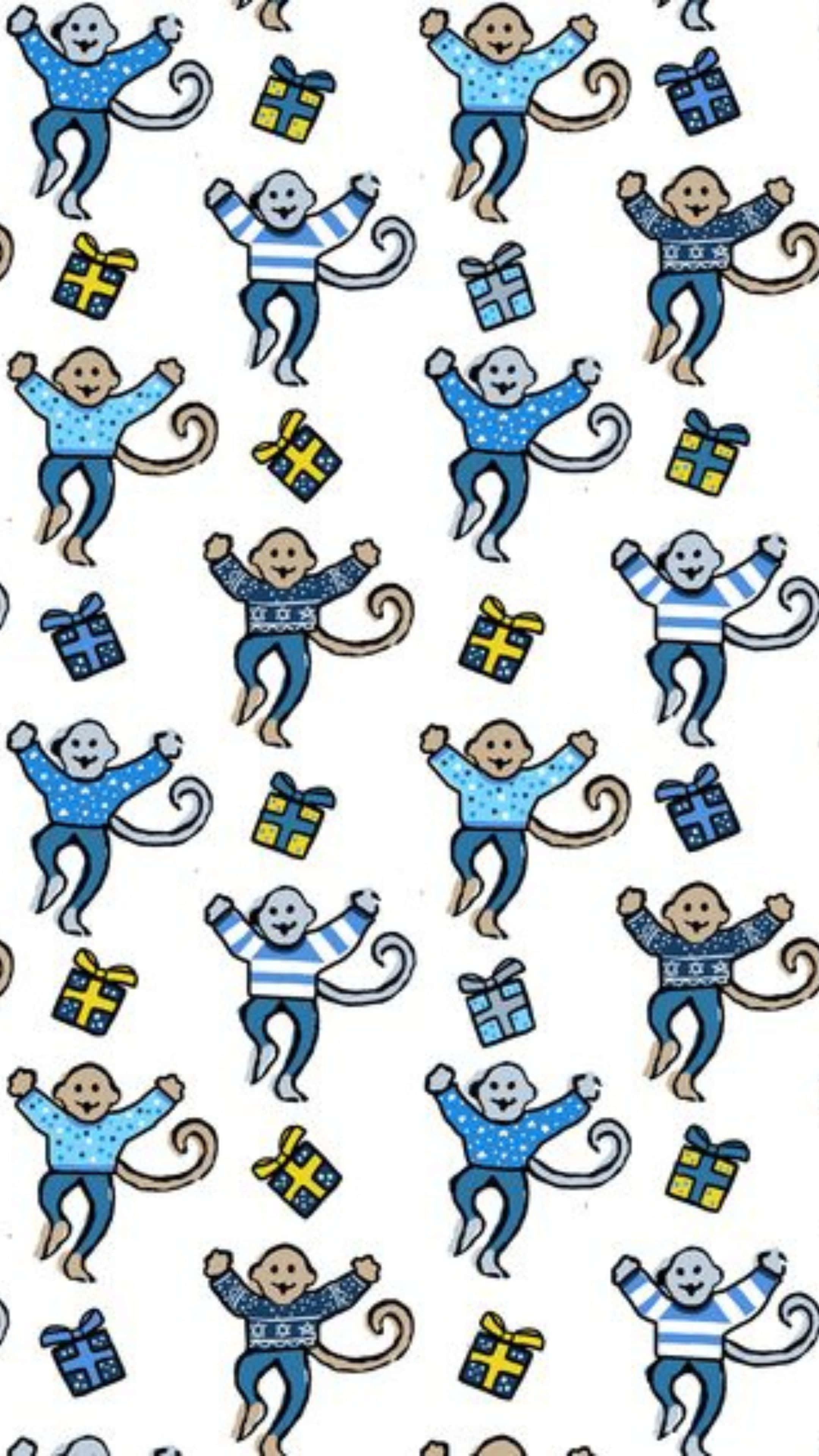 Preppy Roller Rabbit, monkeys pattern, blue sweaters, 4K Phone Wallpaper