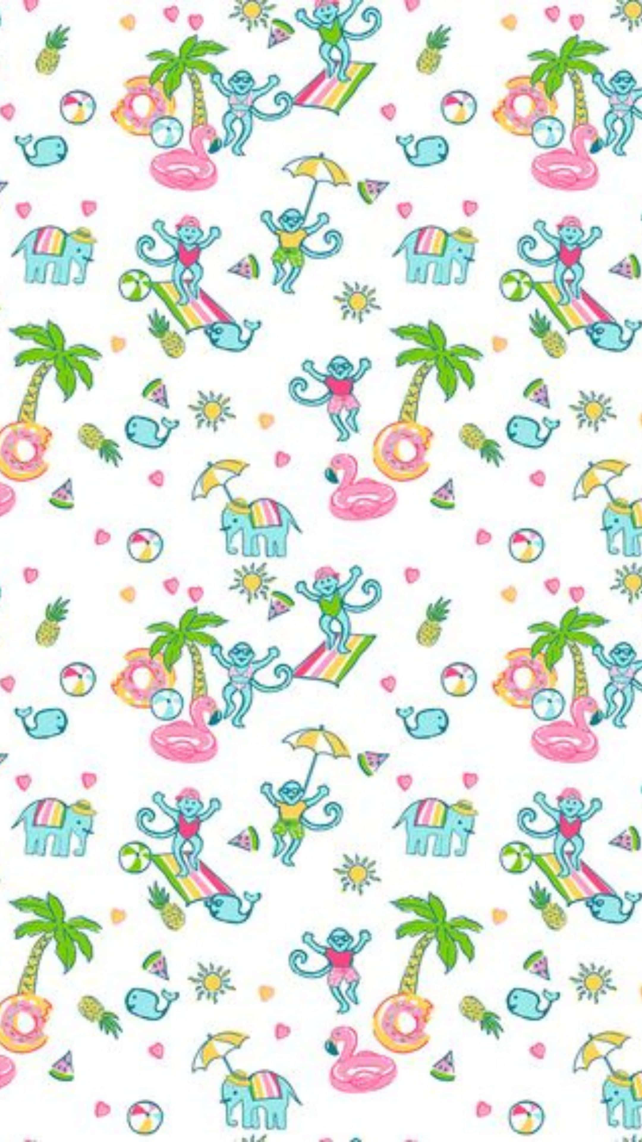 Preppy Roller Rabbit, cartoon monkeys, elephants, 4K Phone Wallpaper
