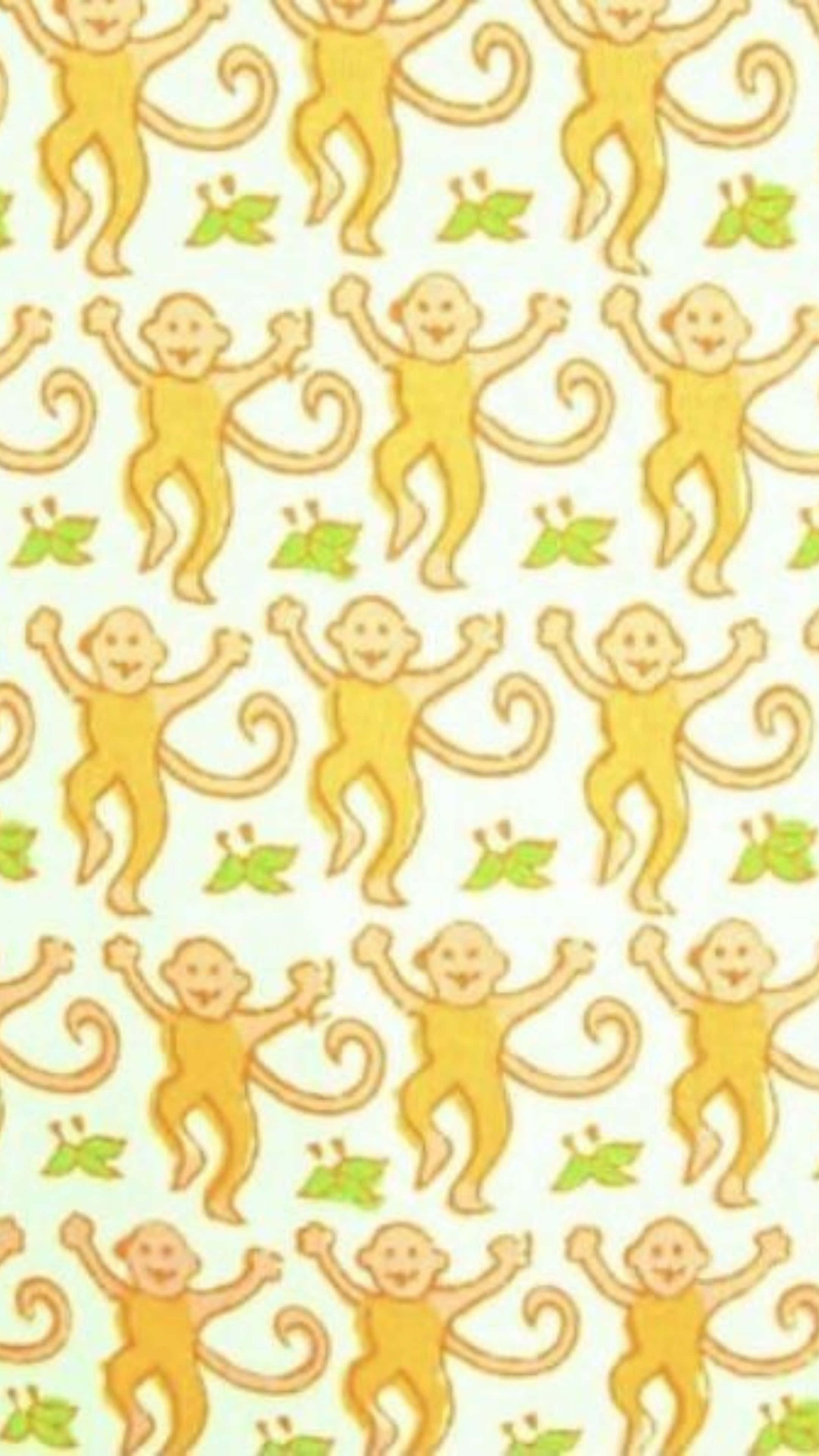 Preppy Roller Rabbit, monkey pattern, cheerful yellow cartoon monkeys, 4K Phone Wallpaper
