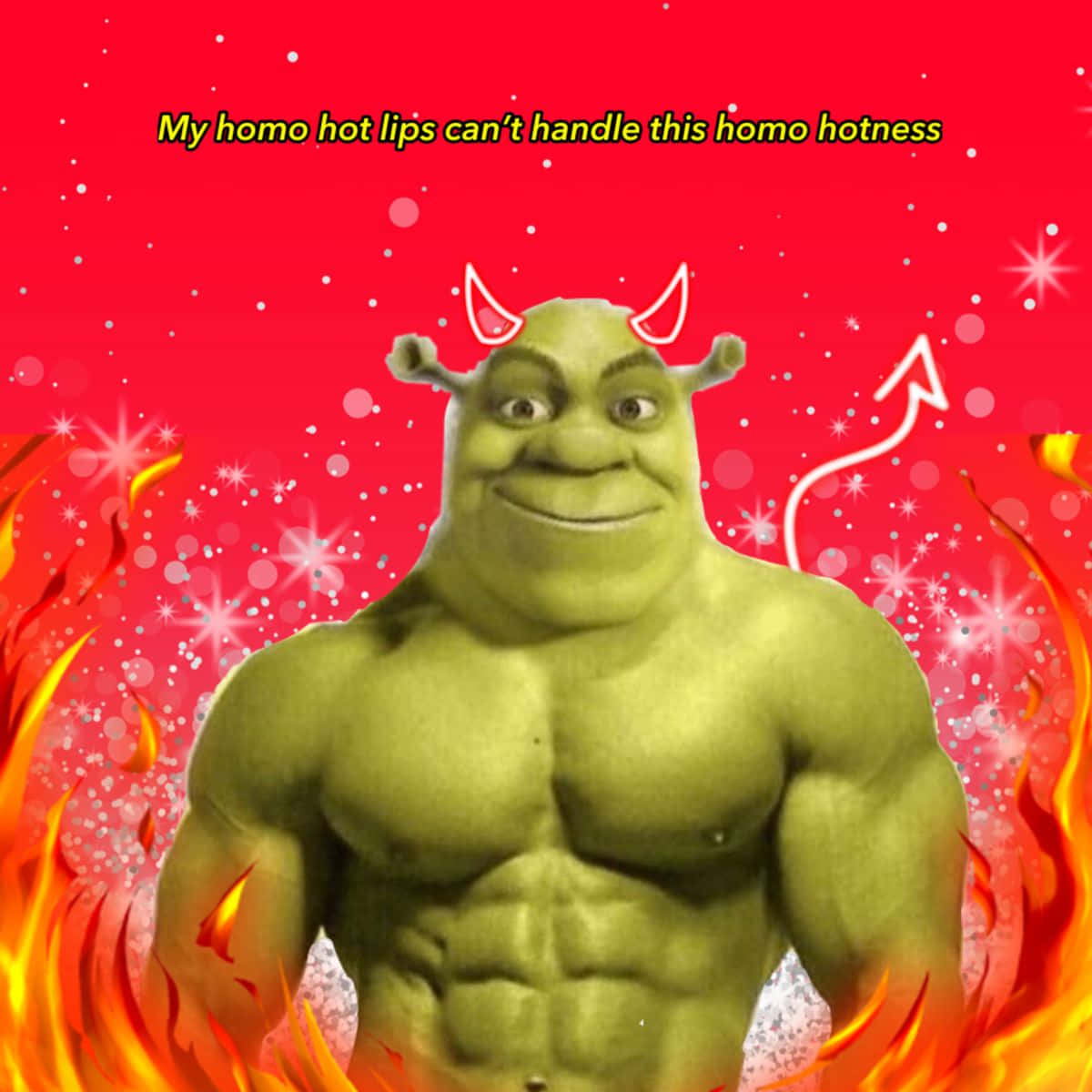 Shrek, devil horns, flames, SD Desktop Wallpaper