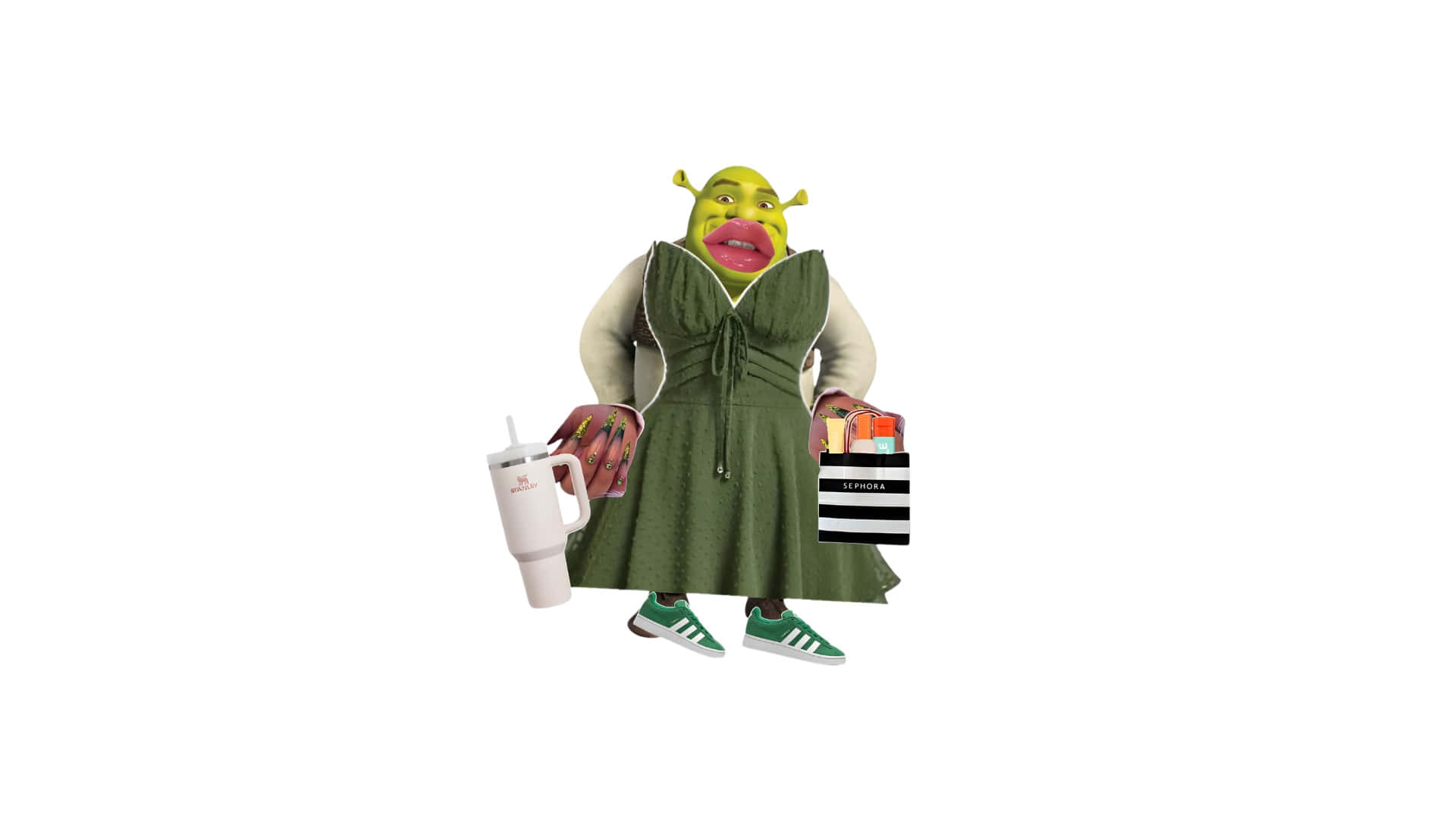 Shrek, green dress, white tumbler, Full HD Desktop Wallpaper