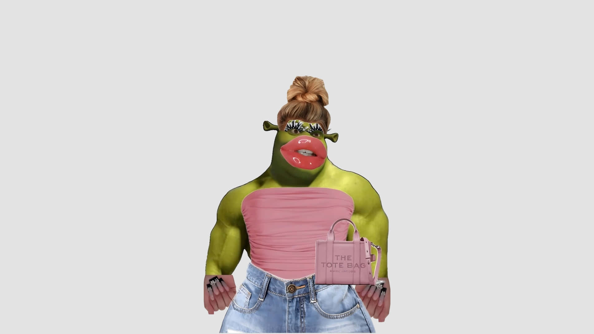 Preppy Shrek, green muscular humanoid, human hair bun, Full HD Desktop Wallpaper