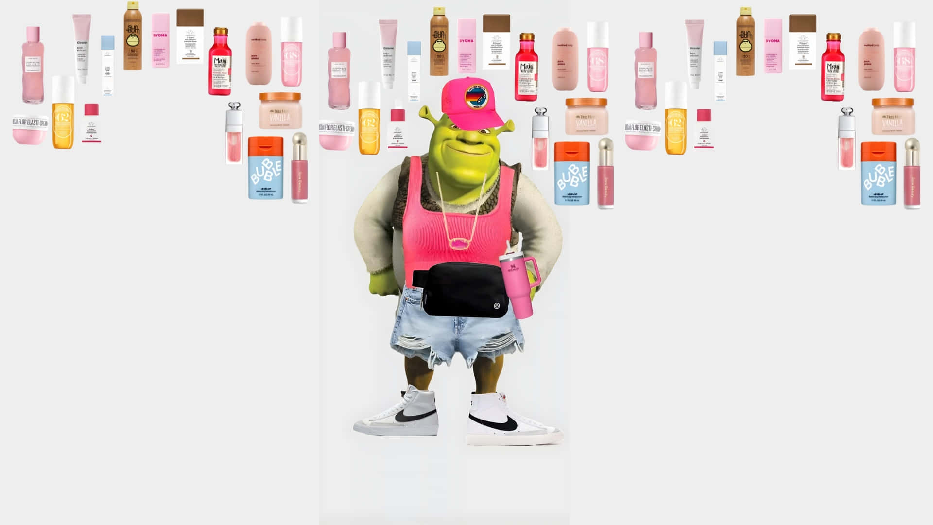 Preppy Shrek, Shrek, pink tank top, Full HD Desktop Wallpaper