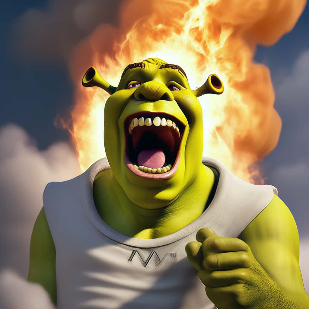 Shrek, flaming explosion, cloudy sky, SD Desktop Wallpaper