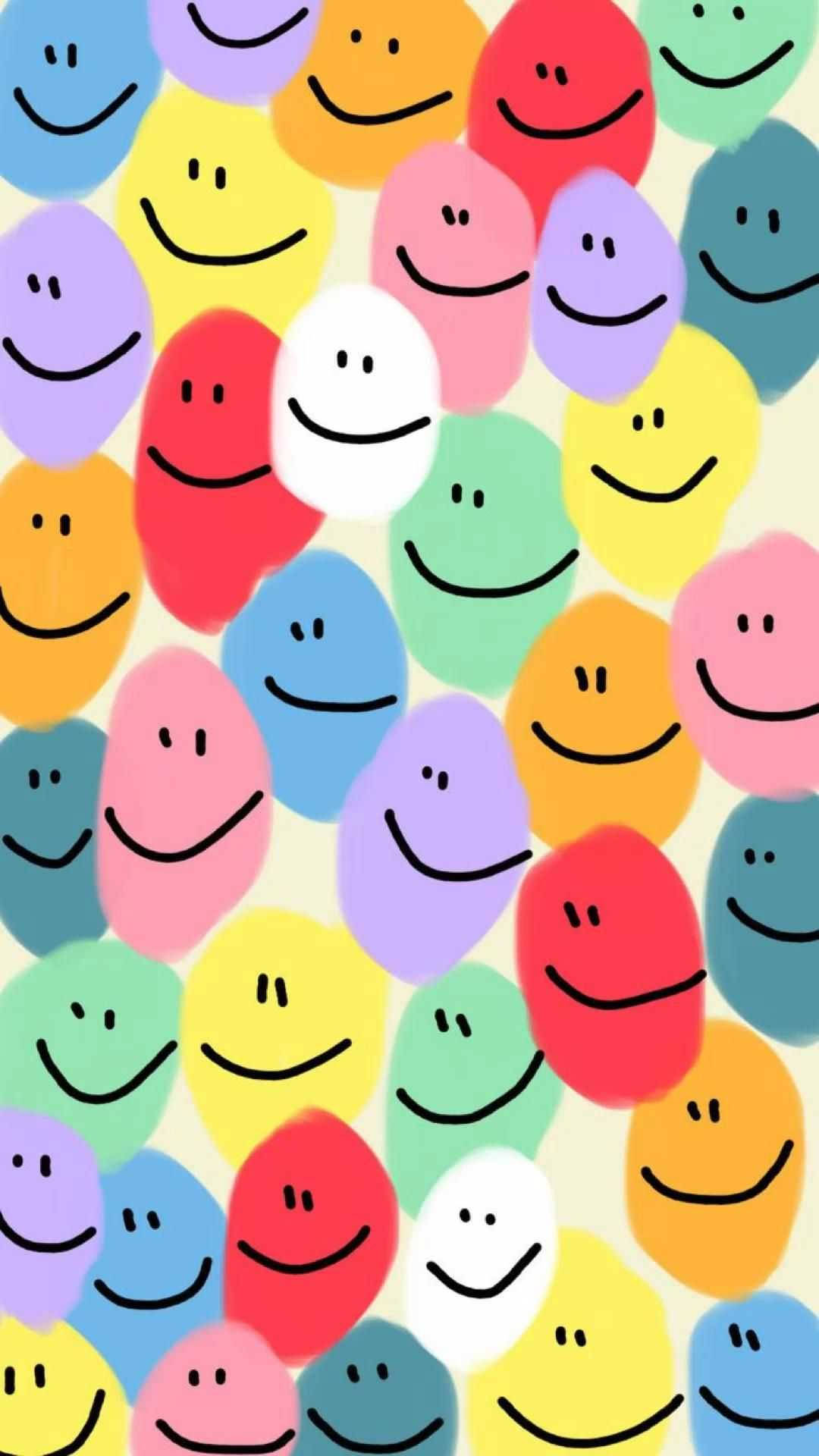 colorful smiling faces, vibrant pattern, soft cream background, Full HD Phone Wallpaper