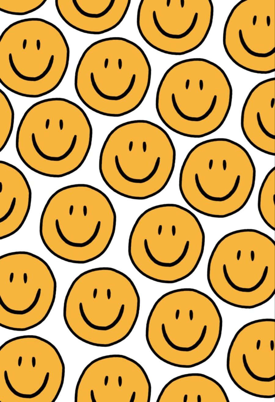 Aesthetic Smiley Face Art, cheerful yellow smiley faces, black outlines, HD Phone Wallpaper