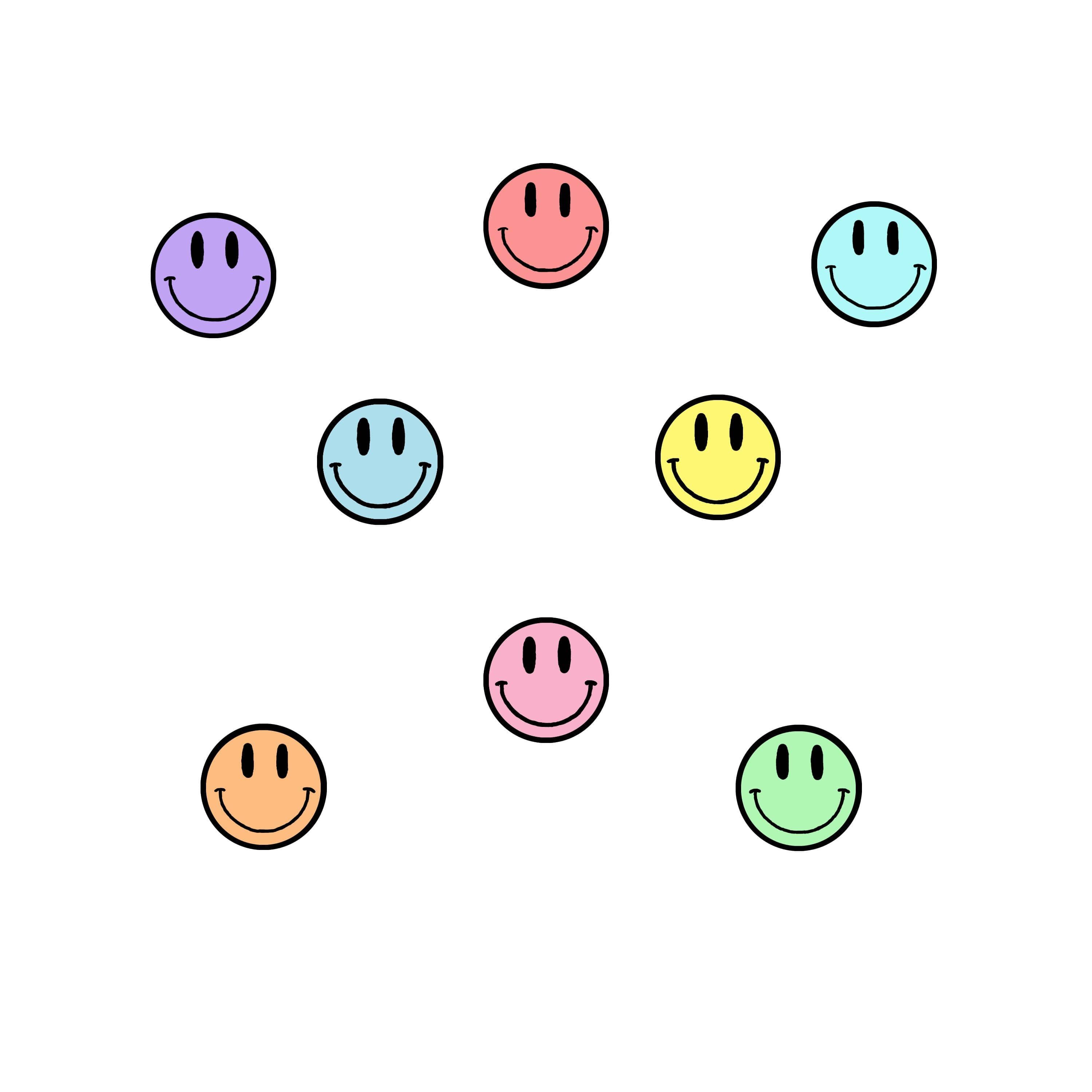 Preppy Smiley Aesthetic, smiley faces, black outlines, 2K Desktop Wallpaper
