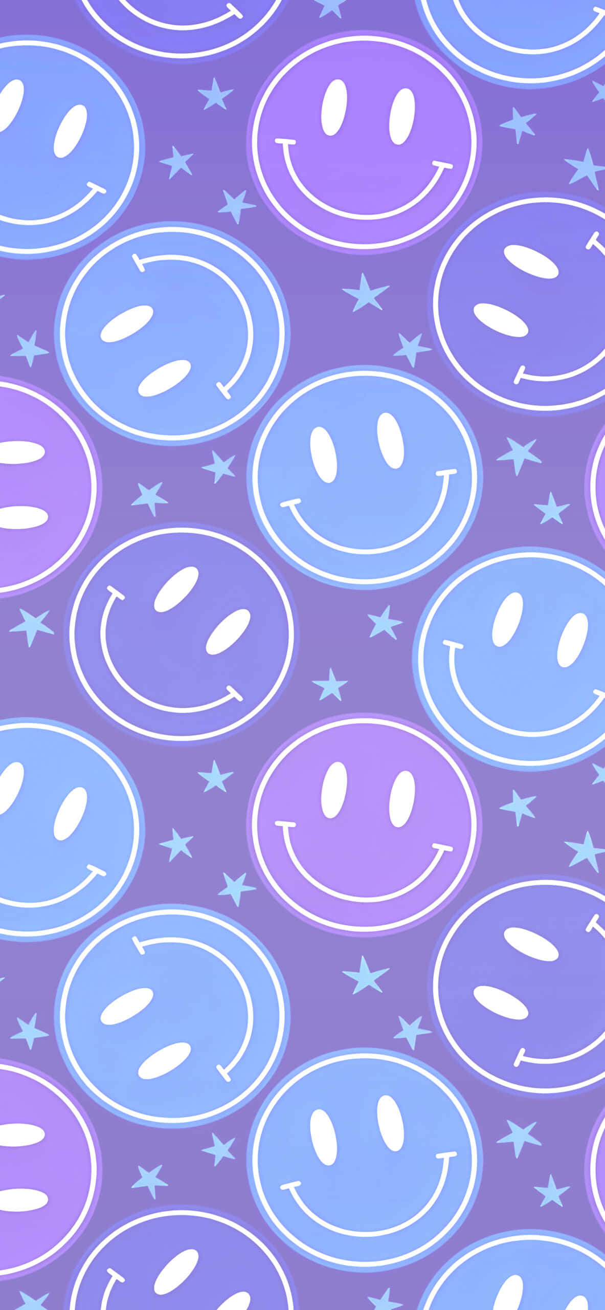 Preppy Smiley Stars Pattern, blue, purple, 2K Phone Wallpaper