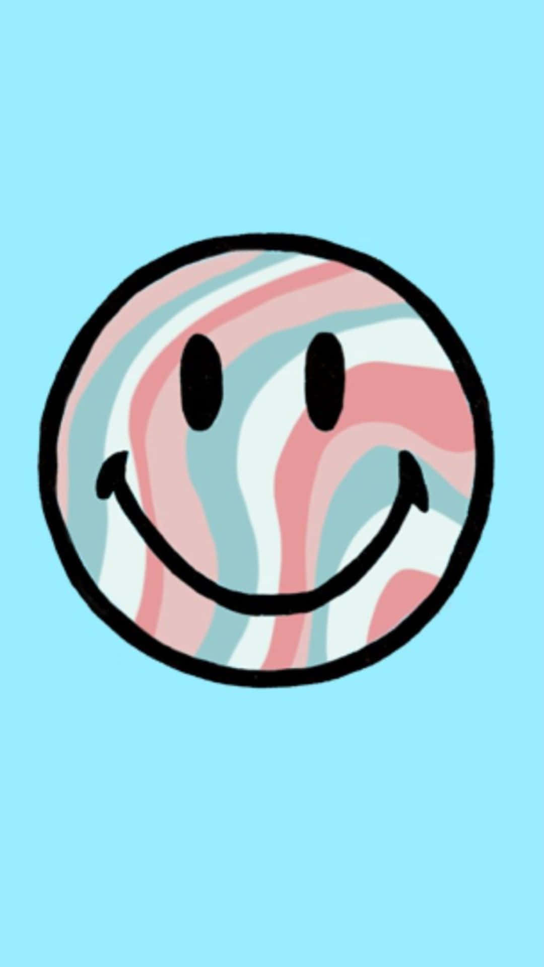 Preppy Pastel Smiley Face Aesthetic, pink blue and white swirls, solid light blue background, Full HD Phone Wallpaper