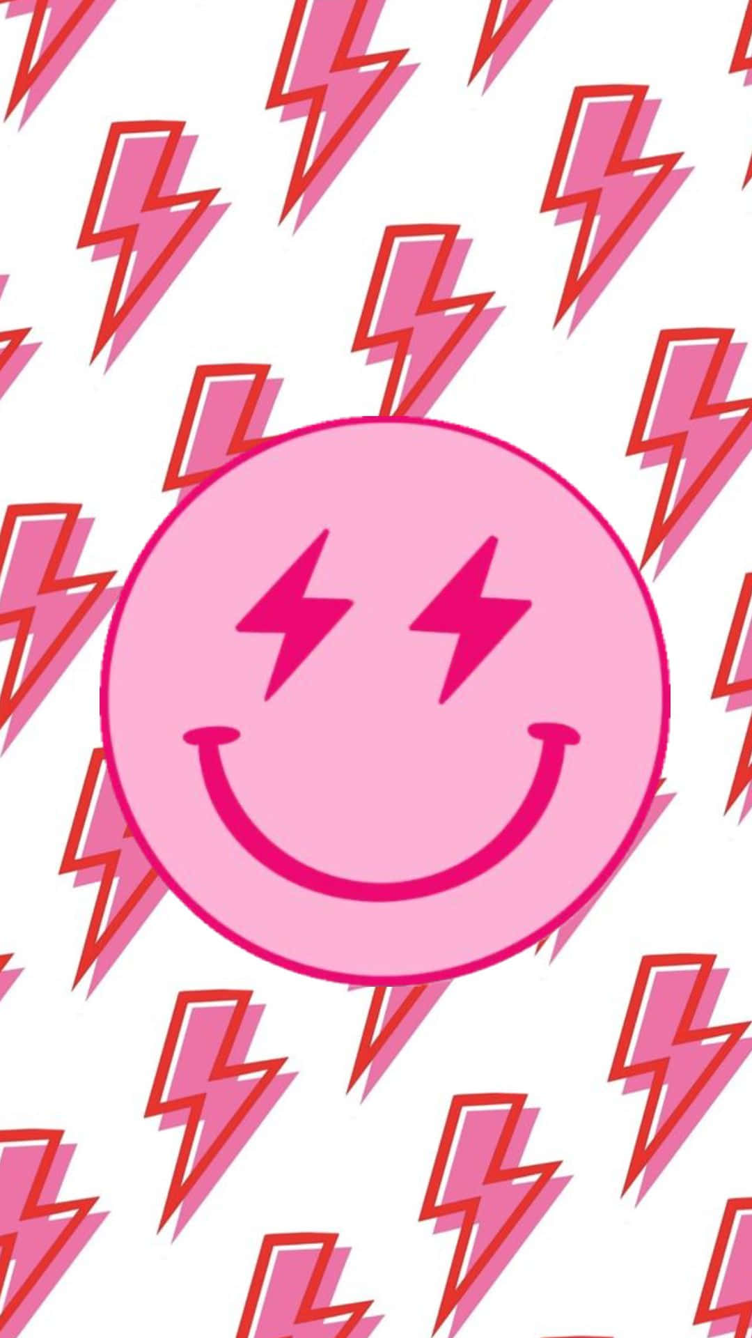Preppy Smiley Lightning Aesthetic, pink smiley face, lightning bolt eyes, Full HD Phone Wallpaper