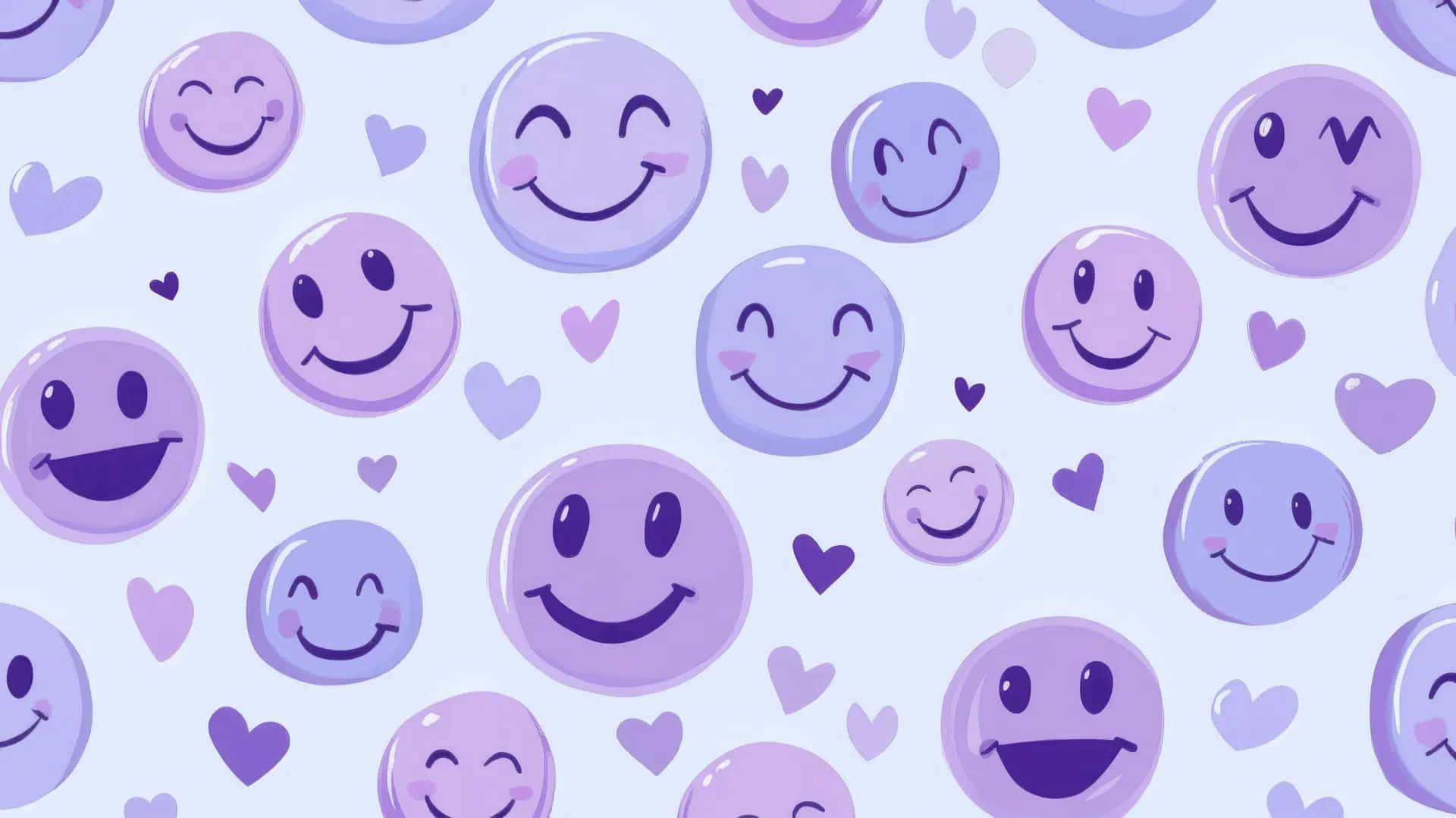 Preppy Purple Smiley Pattern, purple emoji faces, hearts, Full HD Desktop Wallpaper