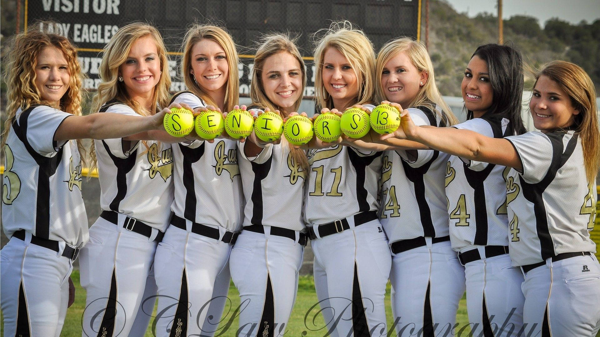 SENIORS, white and black uniforms, yellow balls, Full HD Desktop Wallpaper