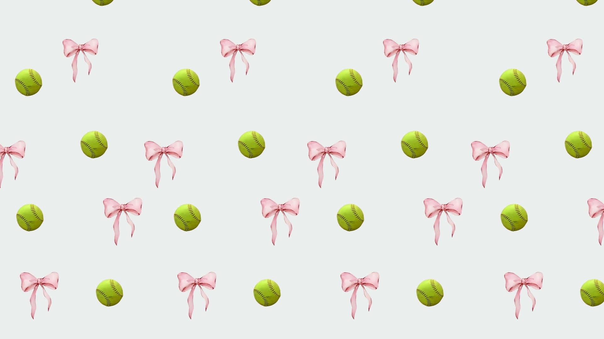 Preppy Softball, bright green, pink bows, Full HD Desktop Wallpaper