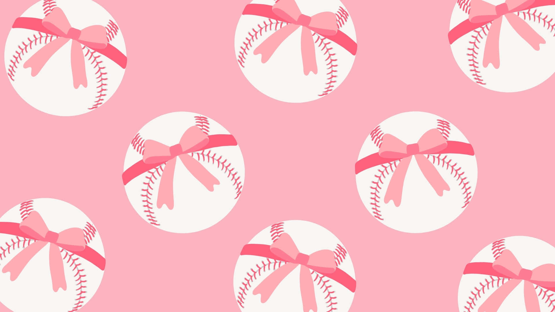 Preppy Softball Pattern, pink baseballs, bows, Full HD Desktop Wallpaper