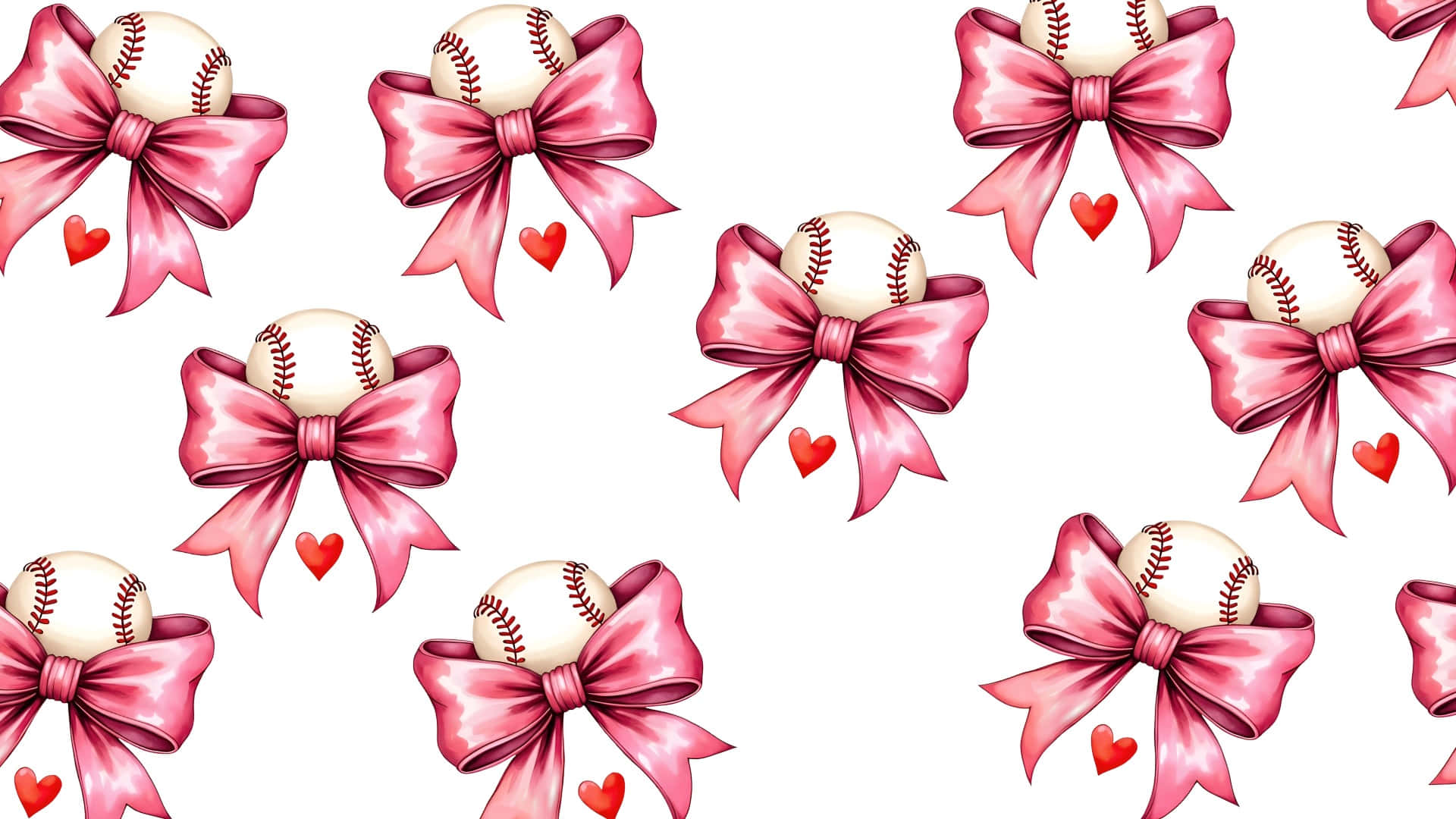 Preppy Softball, pink satin bows, baseballs, Full HD Desktop Wallpaper