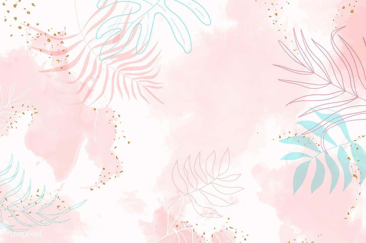 pastel leaf pattern, soft pink watercolor washes, delicate outlined tropical leaves, SD Desktop Wallpaper
