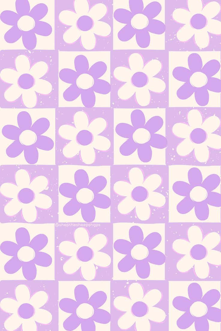 Preppy Spring, purple flower pattern, stylized purple and cream daisies, SD Phone Wallpaper