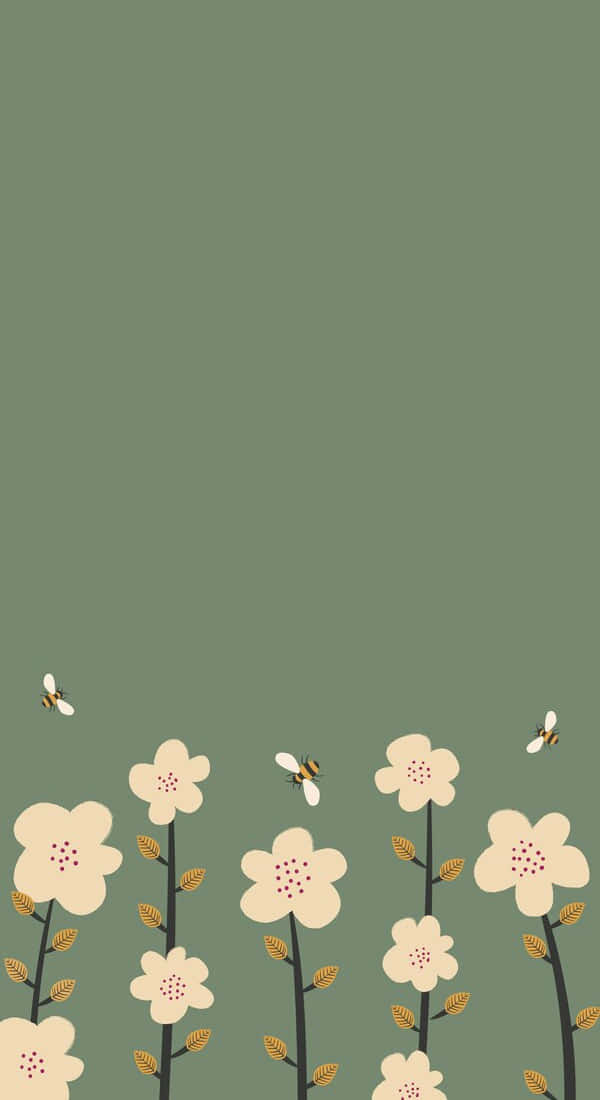 Springtime Bloomsand Bees, cream flowers, bees, SD Phone Wallpaper