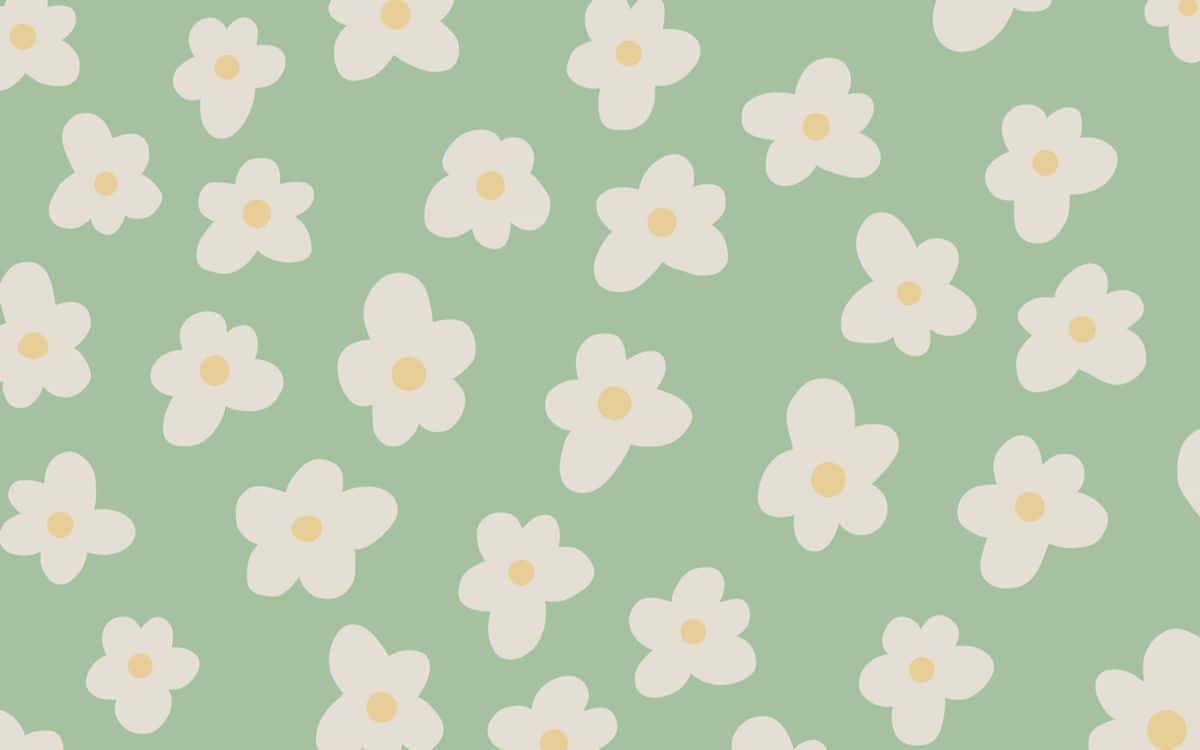 springtime floral pattern, mint green background, cream-colored flowers, SD Desktop Wallpaper