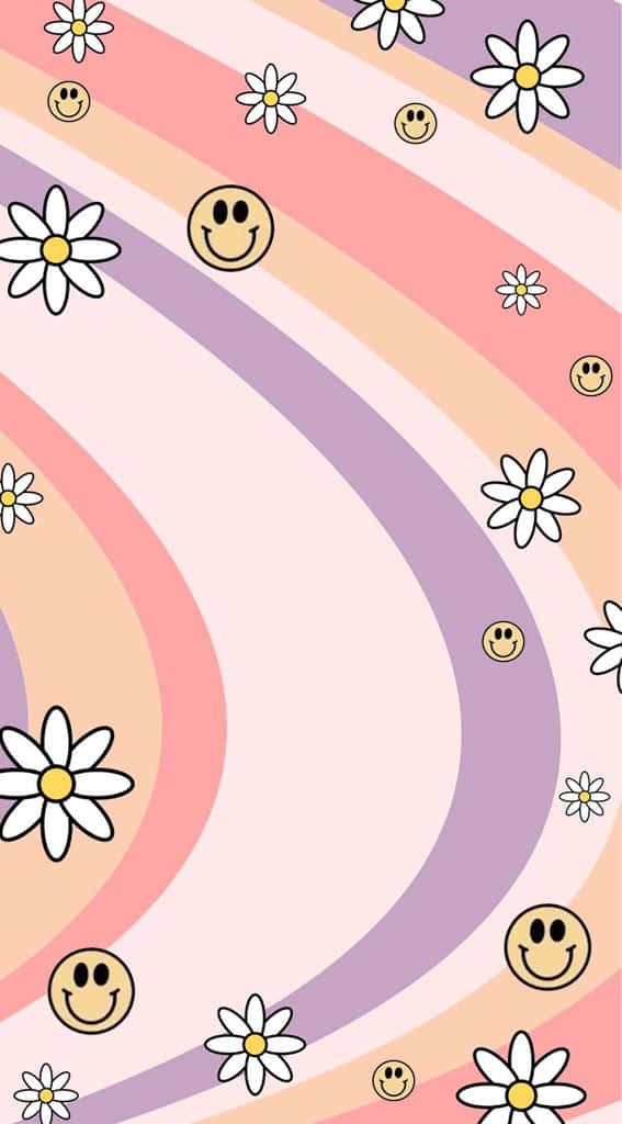 Preppy Spring, smiley daisy pattern, pastel rainbow swirls, SD Phone Wallpaper