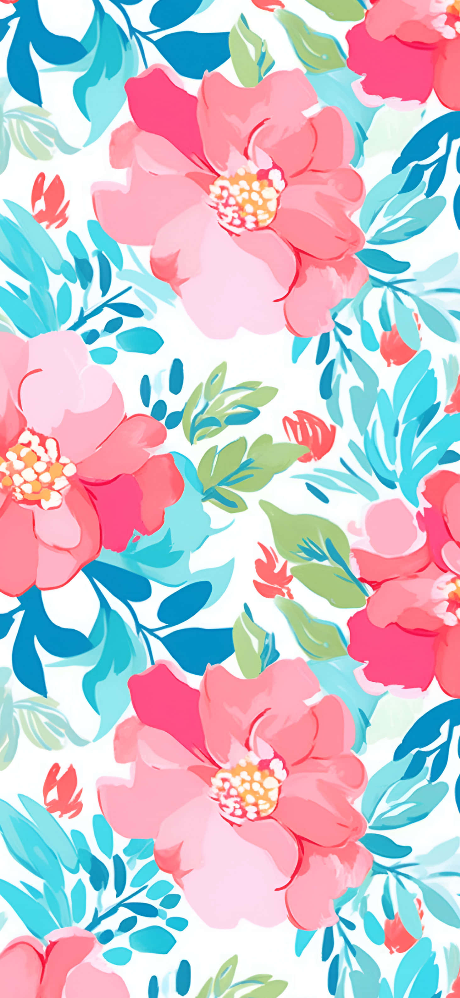 Preppy Spring, floral pattern, vibrant pink flowers, 2K Phone Wallpaper
