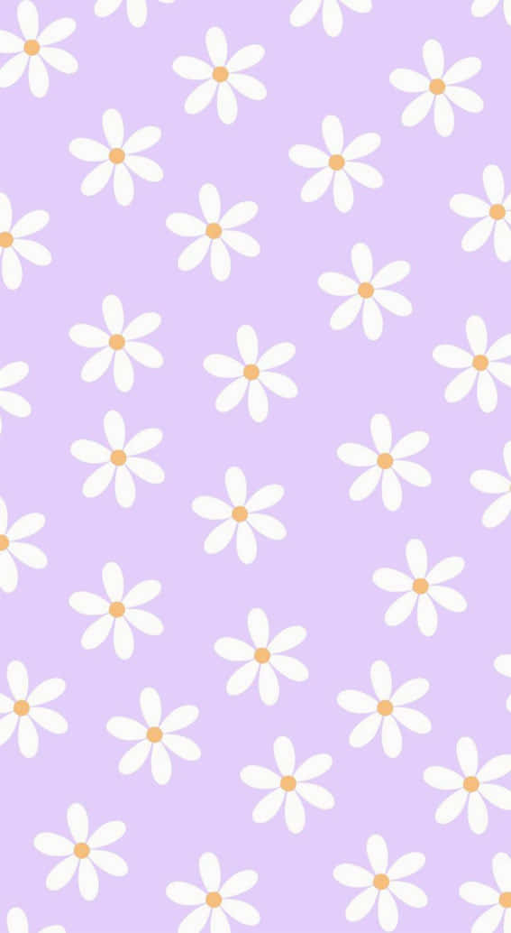 Preppy Spring, daisy pattern, lavender background, SD Phone Wallpaper