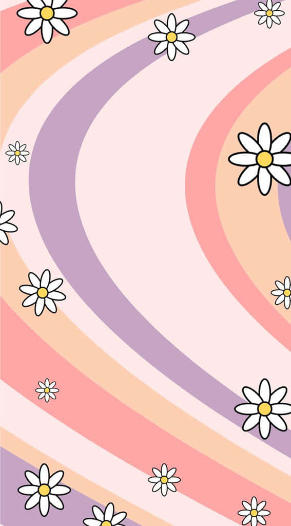 Preppy Spring, daisy pattern, pastel rainbow swirls, SD Phone Wallpaper