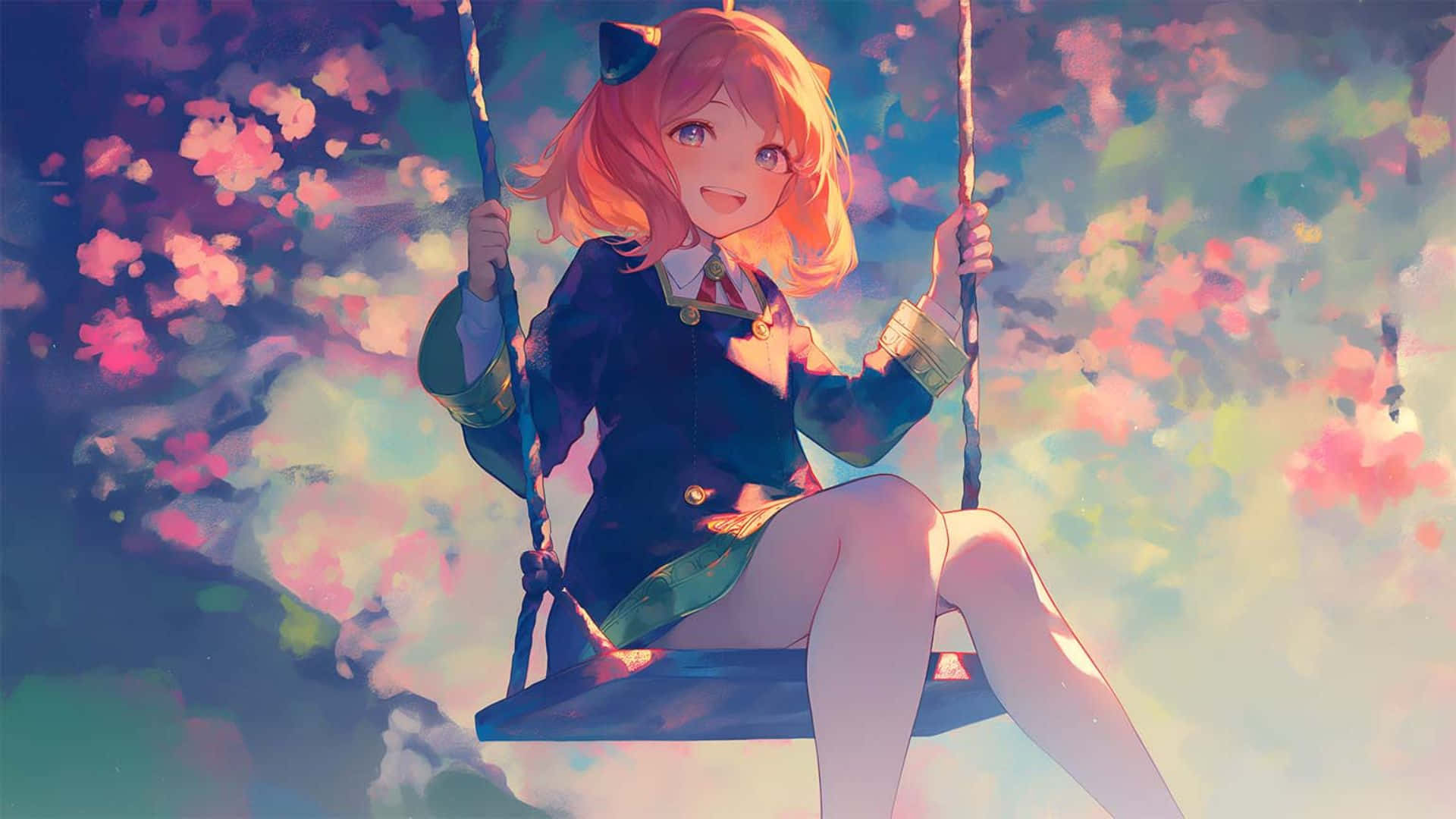 anime girl, orange hair, cat ears, Full HD Desktop Wallpaper