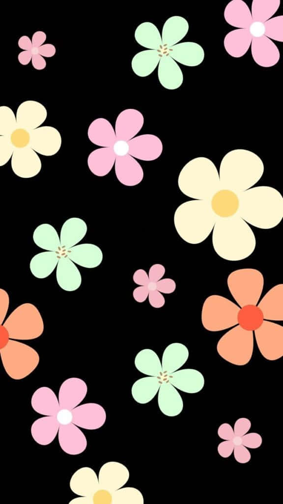 springtime floral pattern, black background, pastel-colored flowers, SD Phone Wallpaper