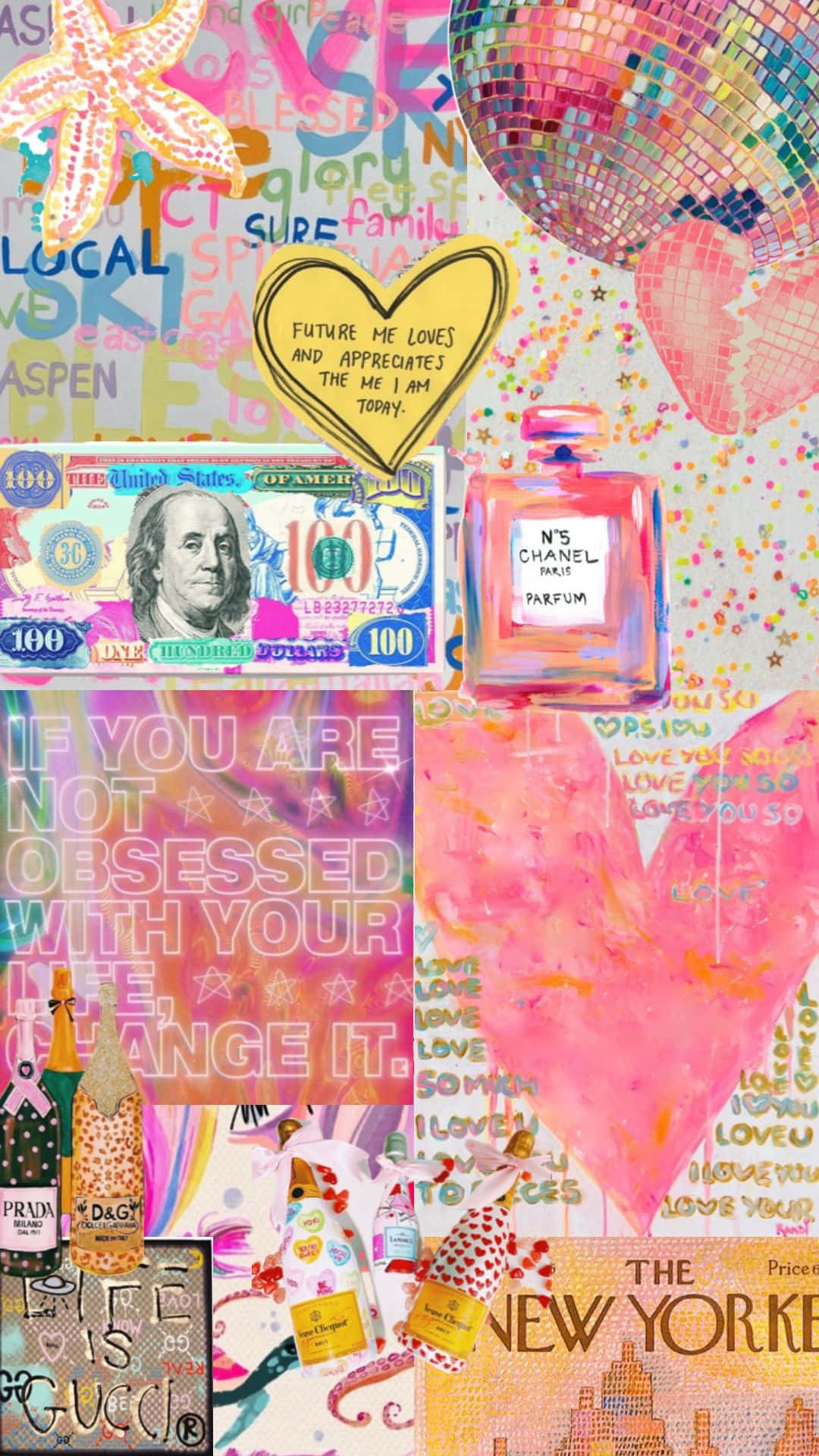 Preppy Summer, collage artwork, luxury items, Full HD Phone Wallpaper
