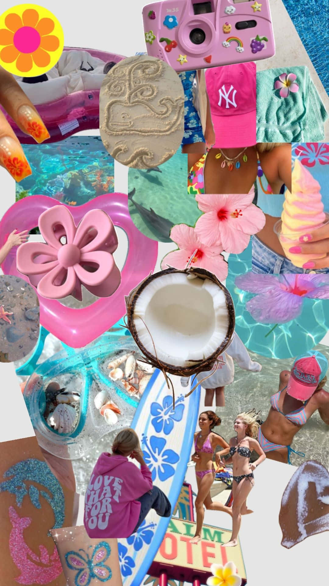 Preppy Summer, pink flamingos, coconut ice cream, Full HD Phone Wallpaper
