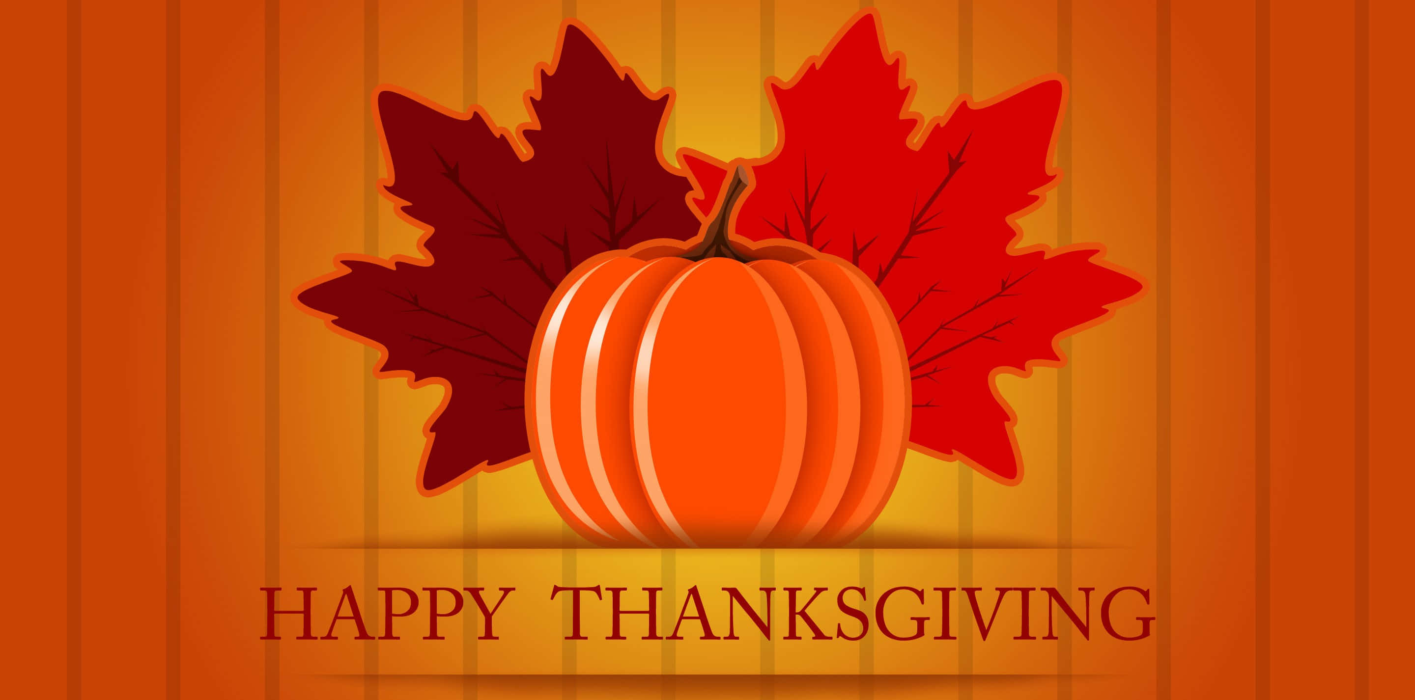 HAPPY THANKSGIVING, vibrant orange pumpkin, red maple leaves, 2K Desktop Wallpaper