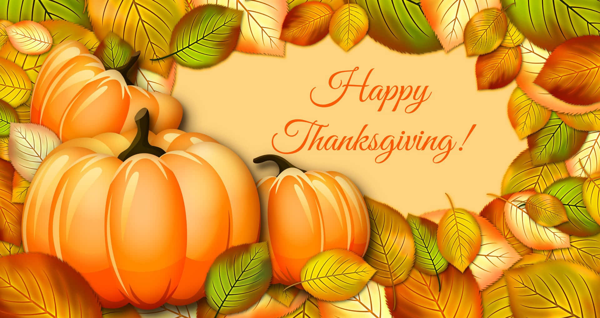 Happy Thanksgiving!, vibrant orange pumpkins, autumn leaves, Full HD Desktop Wallpaper