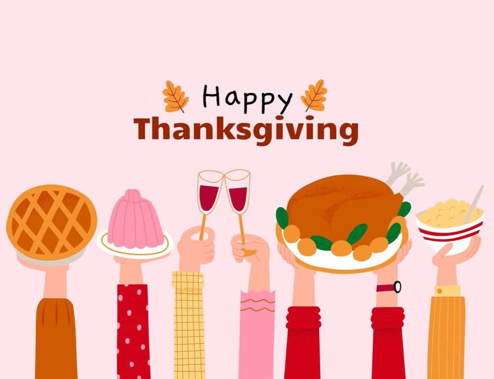 Preppy Thanksgiving Celebration Illustration, turkey pie, cranberry sauce, SD Desktop Wallpaper