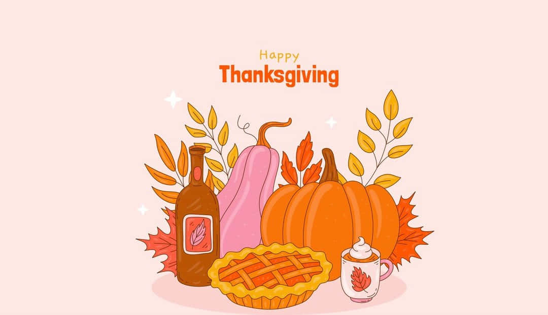 Preppy Thanksgiving Celebration Illustration, pumpkins, squash pie, SD Desktop Wallpaper