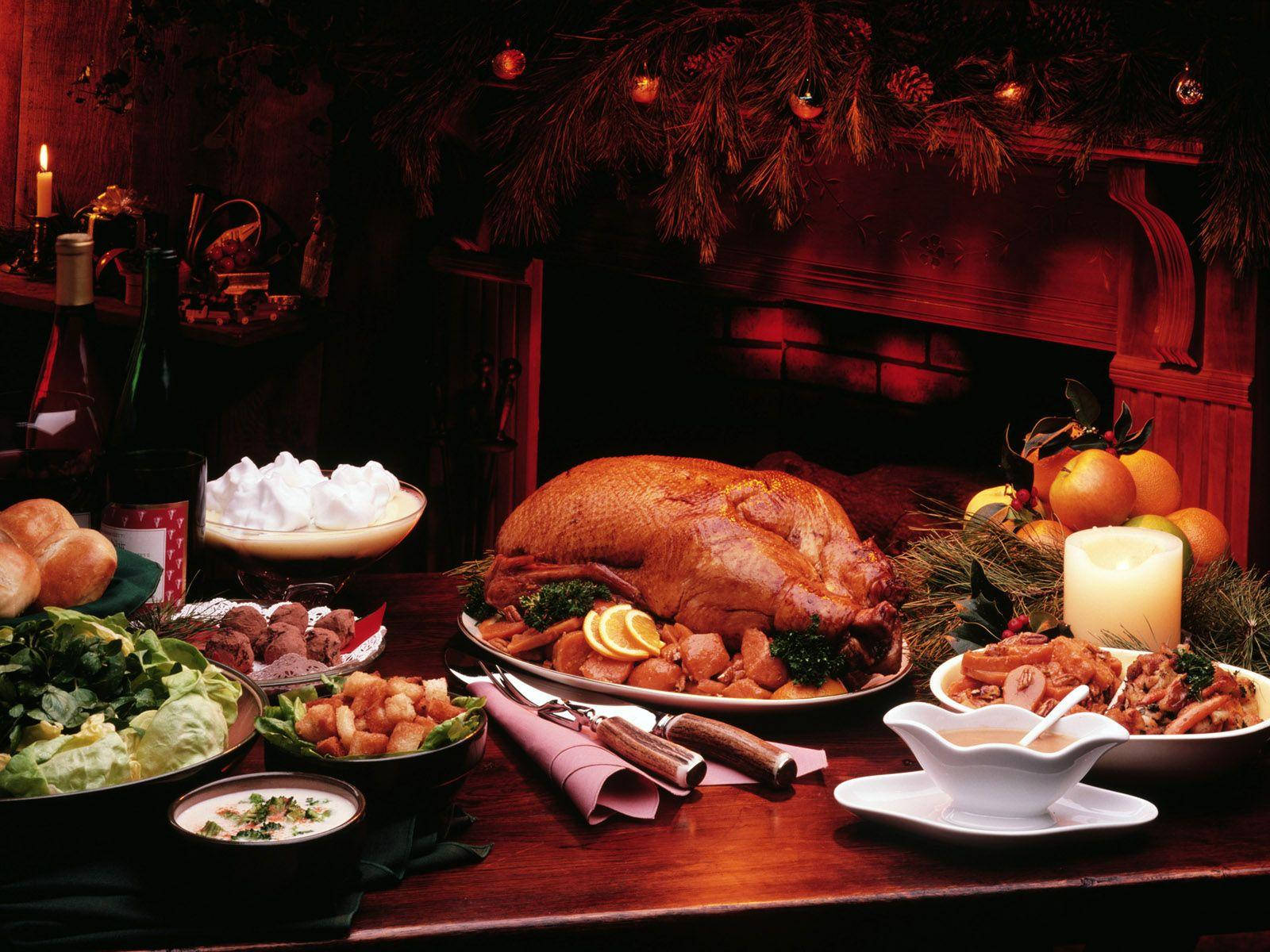 Roasted Turkey, cranberry sauce, candles, HD Desktop Wallpaper