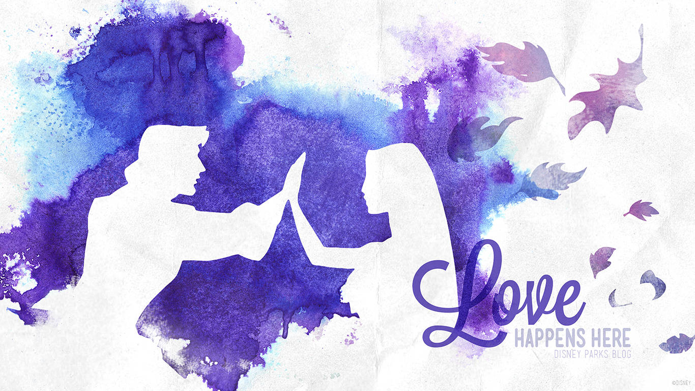 Love Happens Here On Valentine's Day, purple and blue splash background, watercolor silhouette, HD Desktop Wallpaper