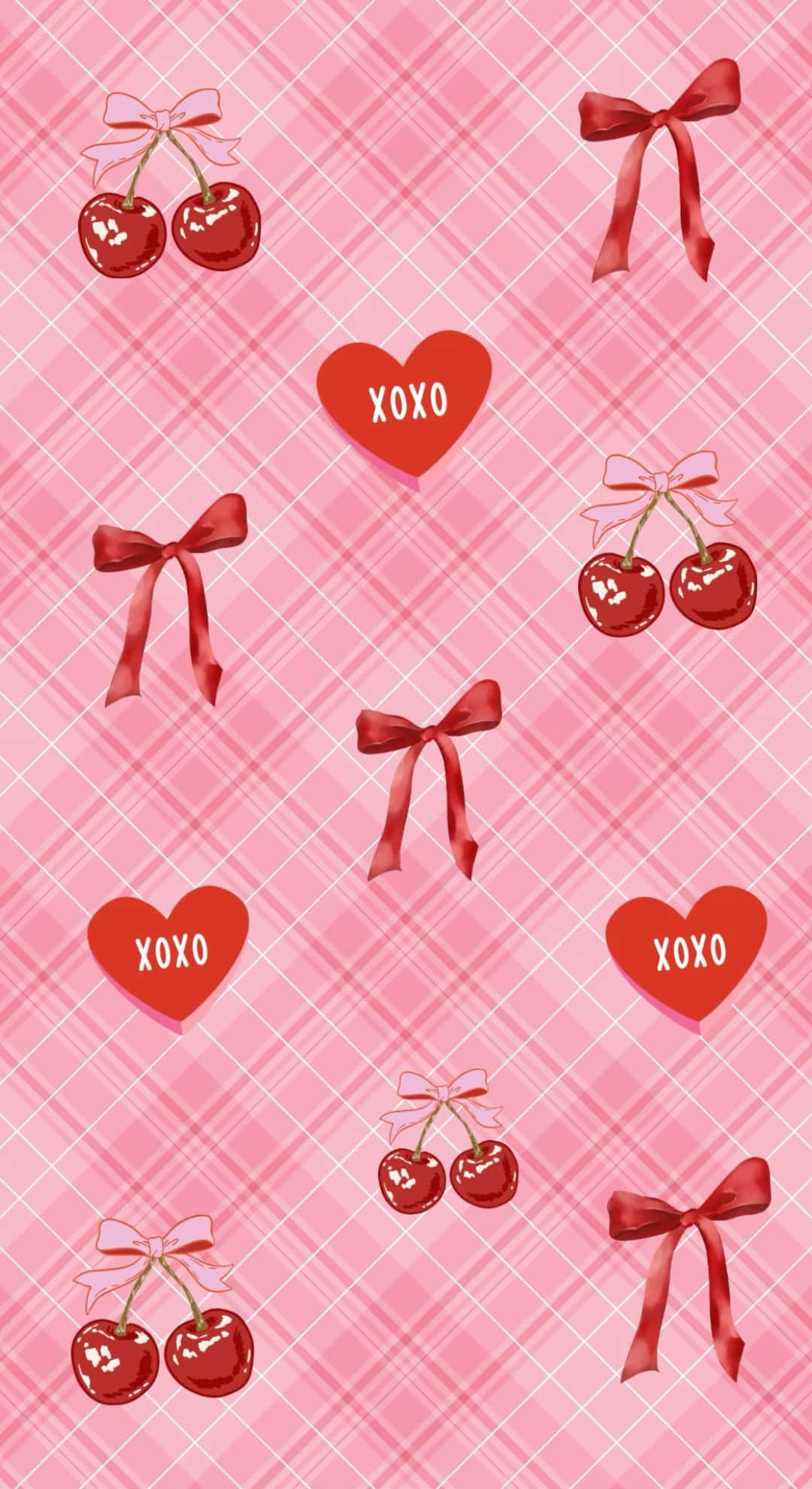 Preppy Valentines Day, pink plaid, red hearts, Full HD Phone Wallpaper