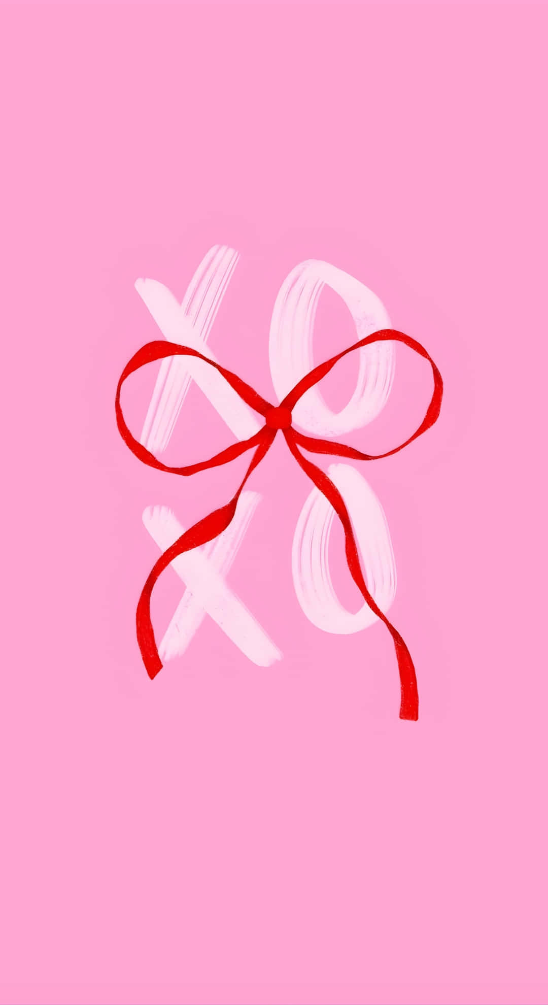 Preppy Valentines Day, red ribbon bow, white brushstroke letters XO, Full HD Phone Wallpaper