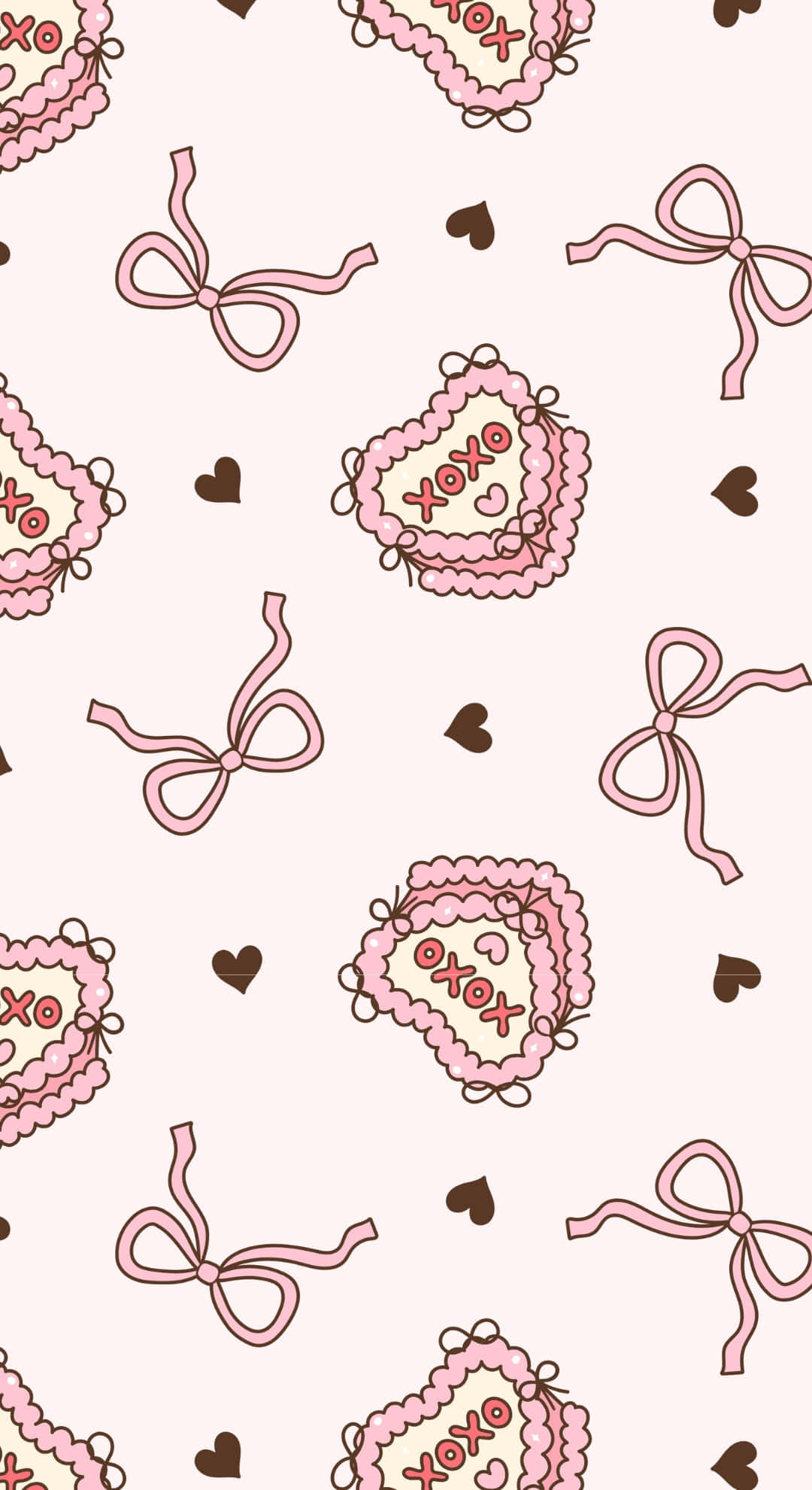 pastel pink, scalloped heart cookies, xoxo text bows, Full HD Phone Wallpaper