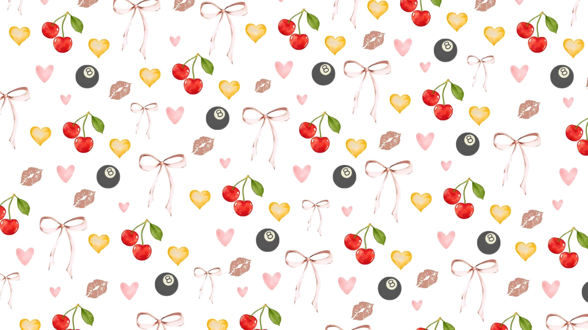Preppy Valentines Day, red cherries, black pool balls, Full HD Desktop Wallpaper