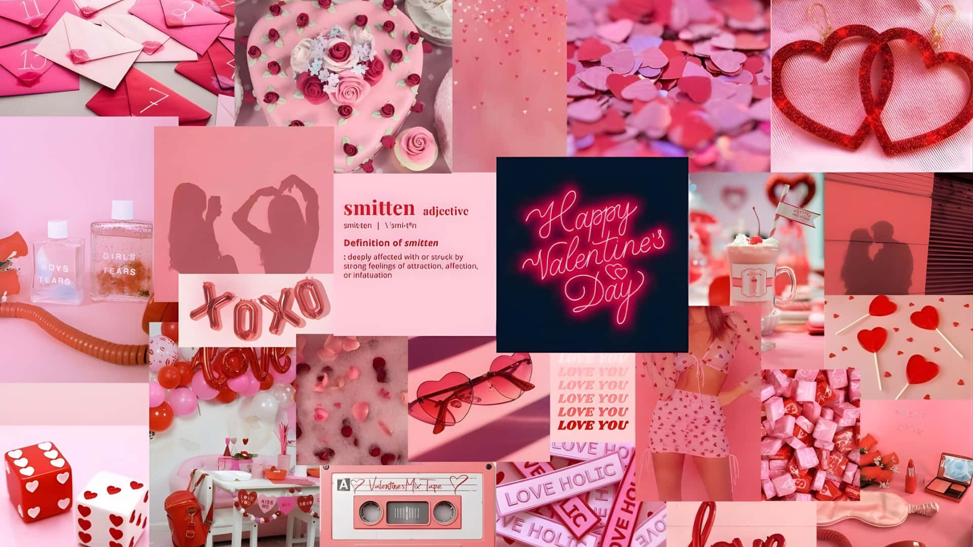 Preppy Valentines Day, vibrant pink, hearts, Full HD Desktop Wallpaper